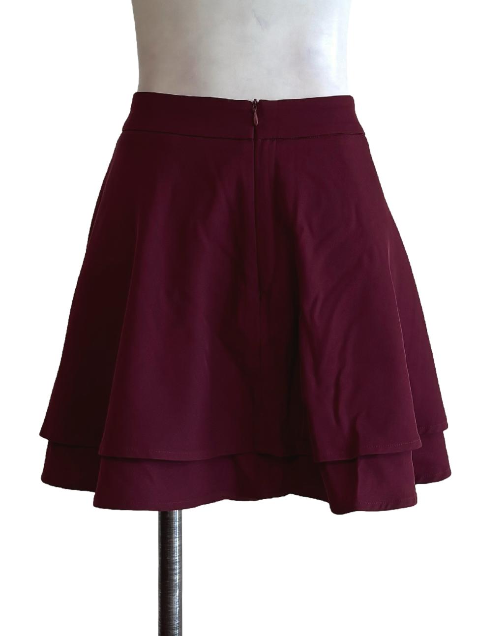 Burgundy Red Tiered Mini Skirt