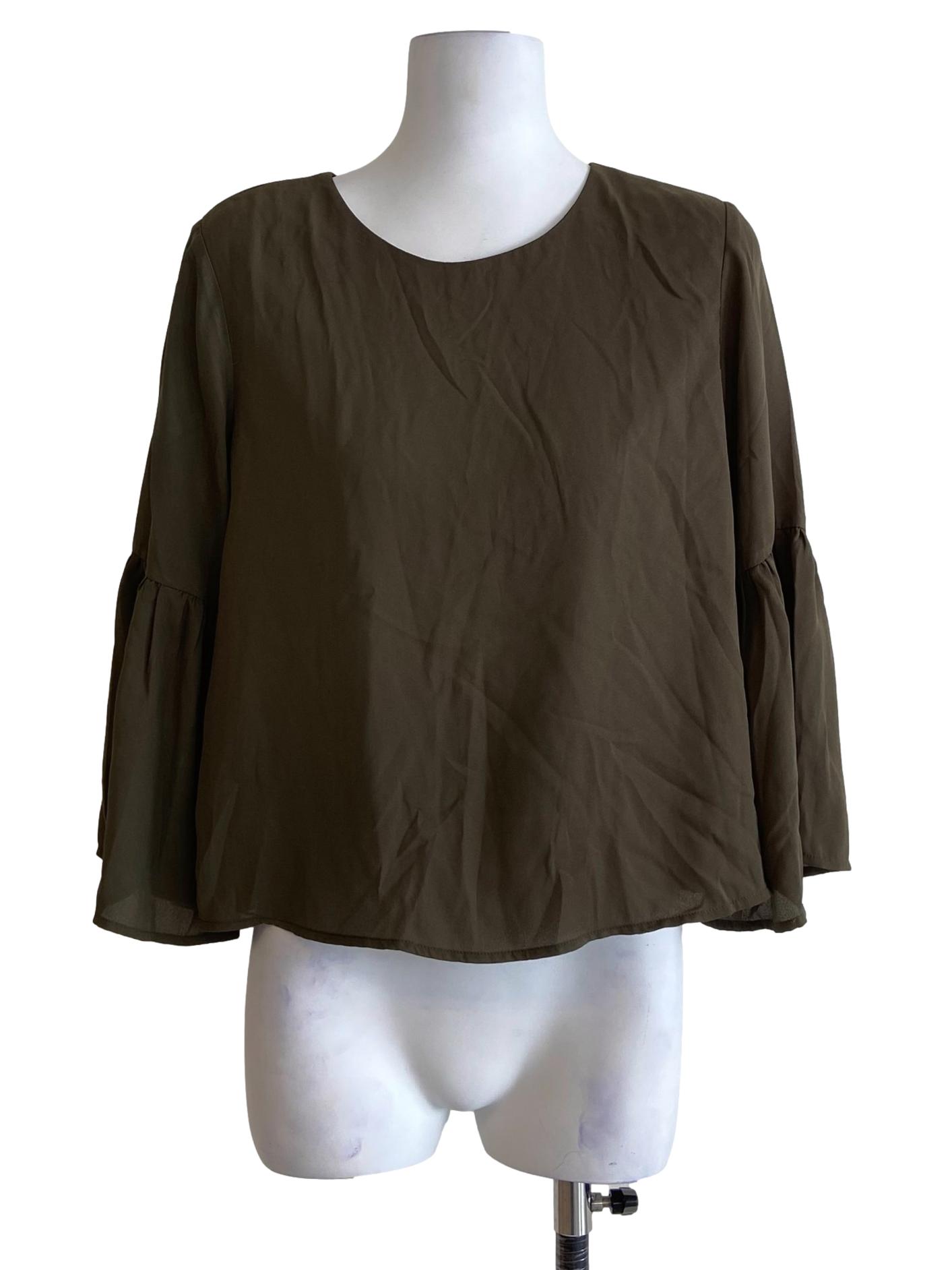 Pickle Green Flare Sleeve Blouse