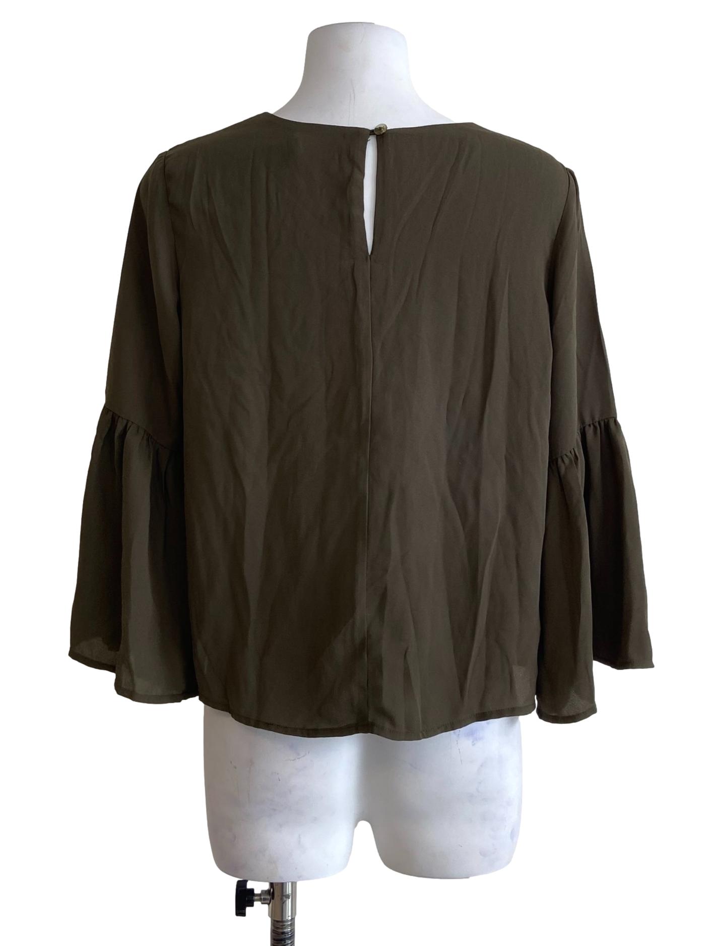 Pickle Green Flare Sleeve Blouse