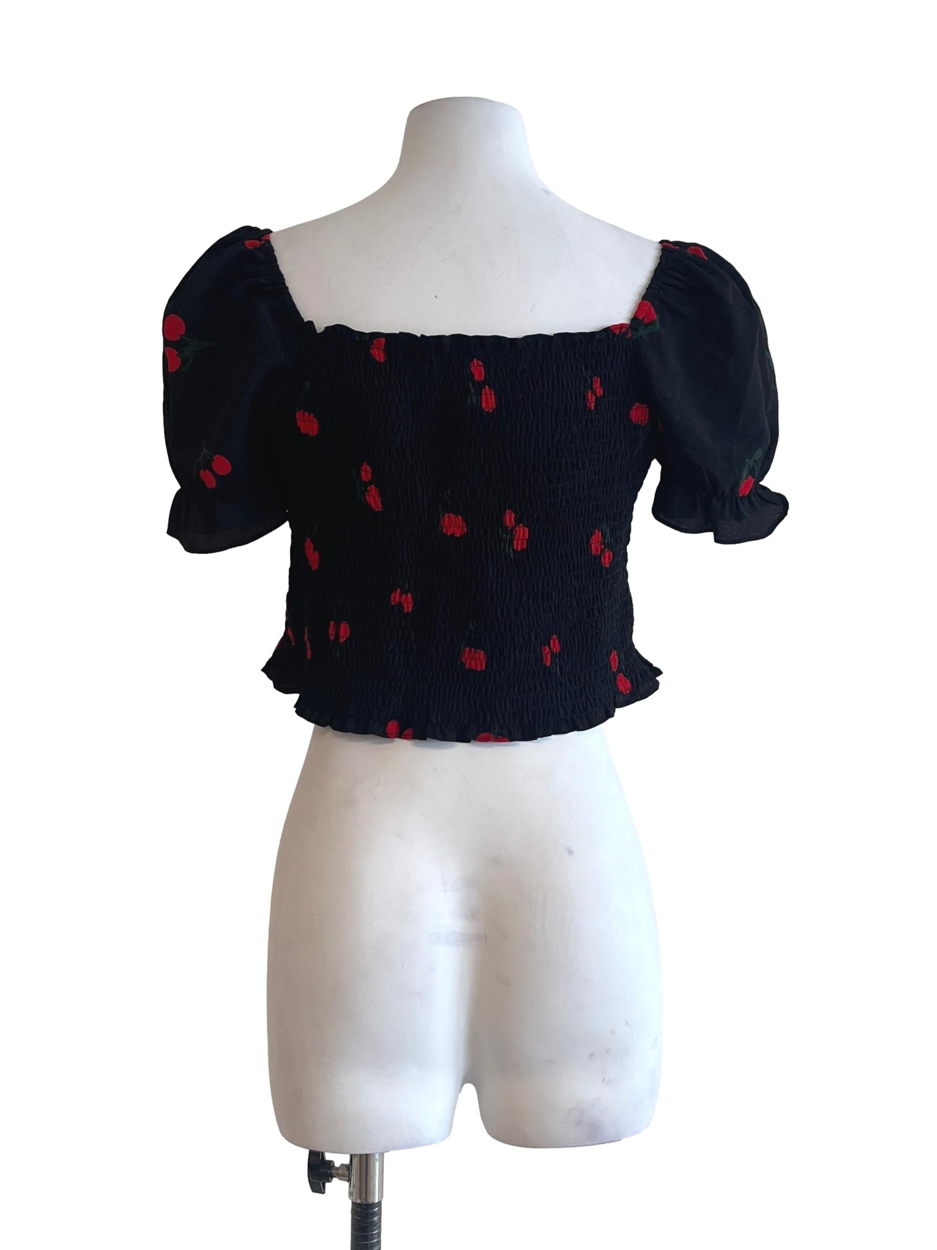 Onyx Black Red Print Puff Sleeve Top