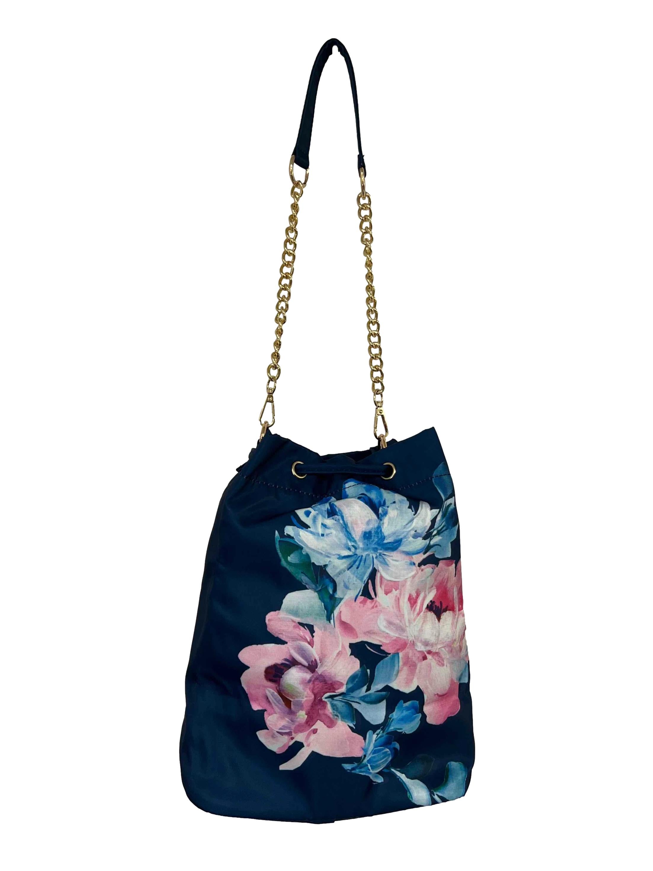Blue Floral Ruby Bucket Bag