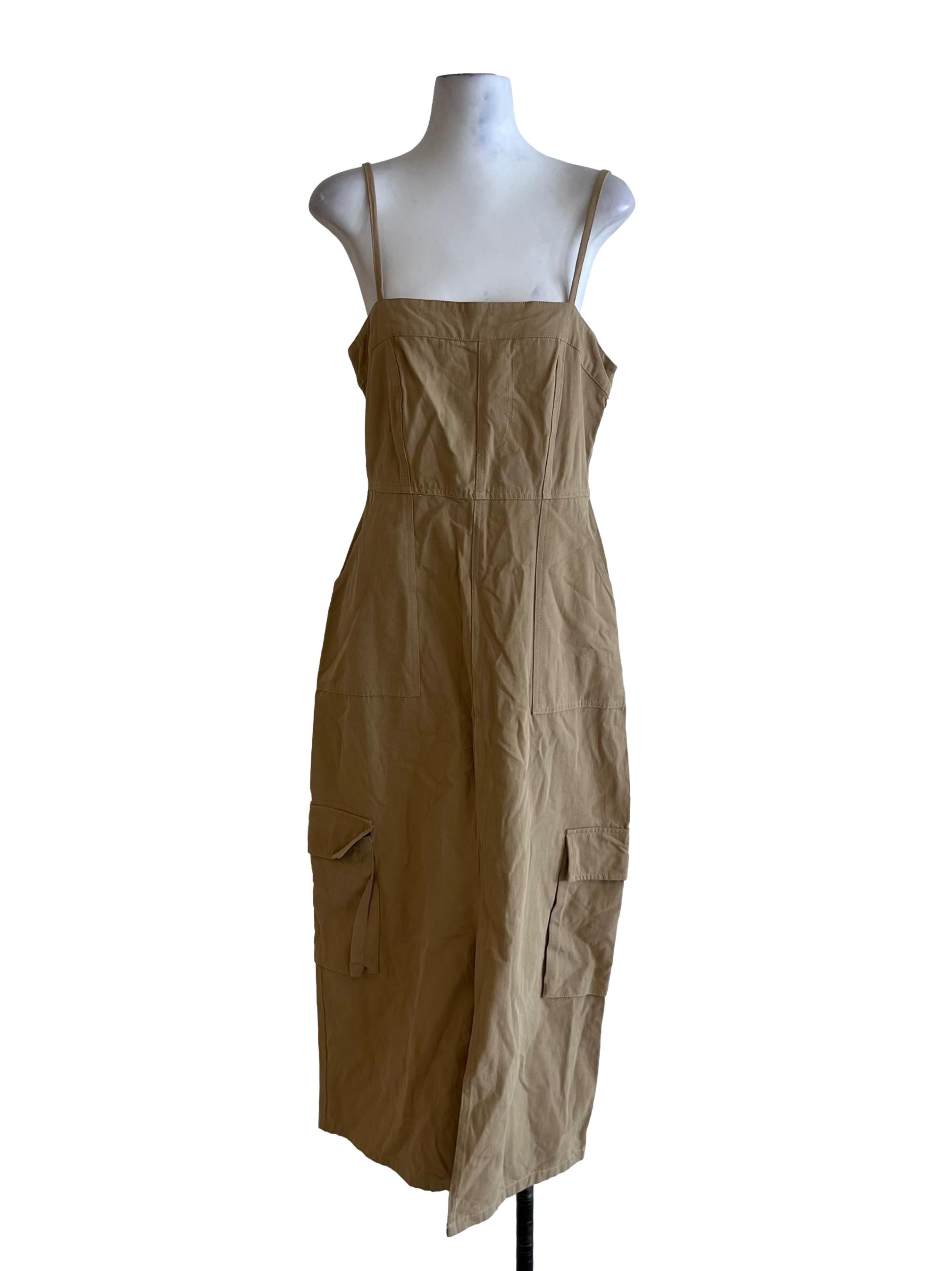 Beige Spaghetti Strap A-Line Dress