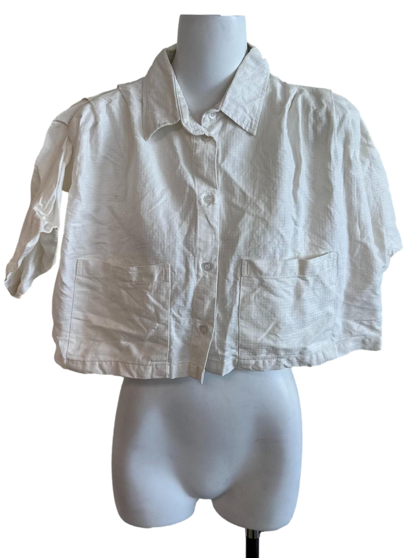 Salt White Collar Button Top