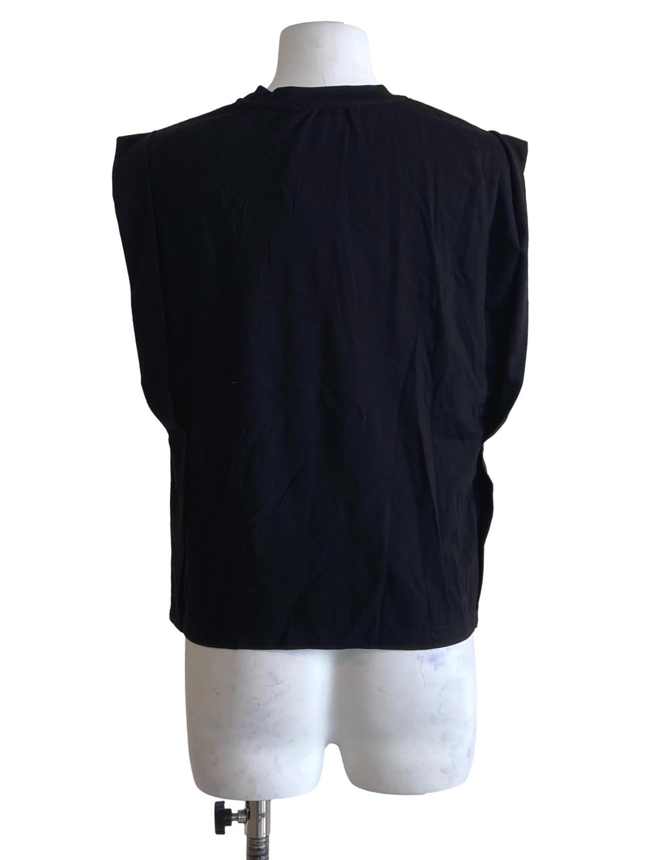 Black Sleeveless Twill Top