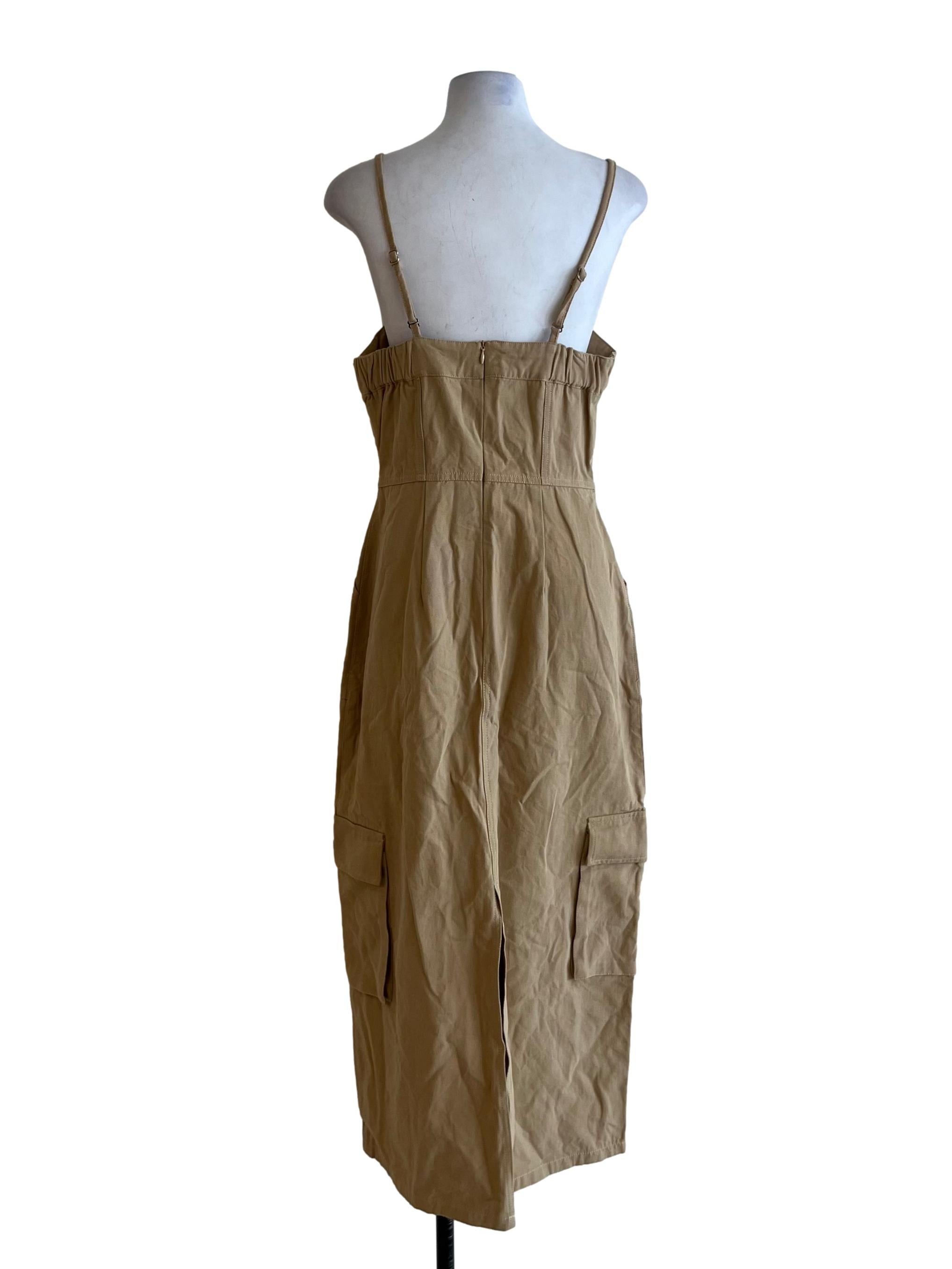 Beige Spaghetti Strap A-Line Dress