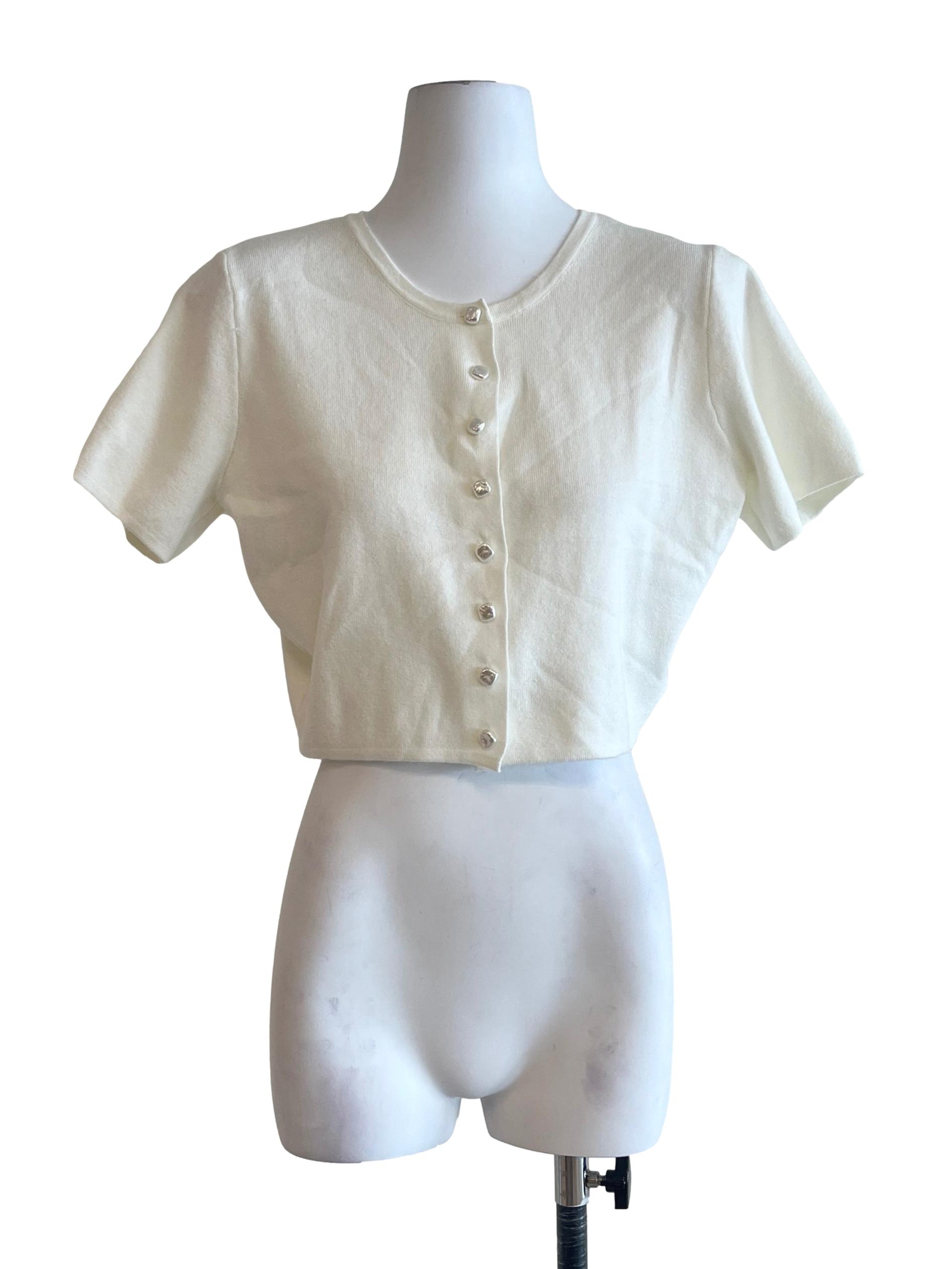 Pearl White Short Sleeve Cropped Knit Top