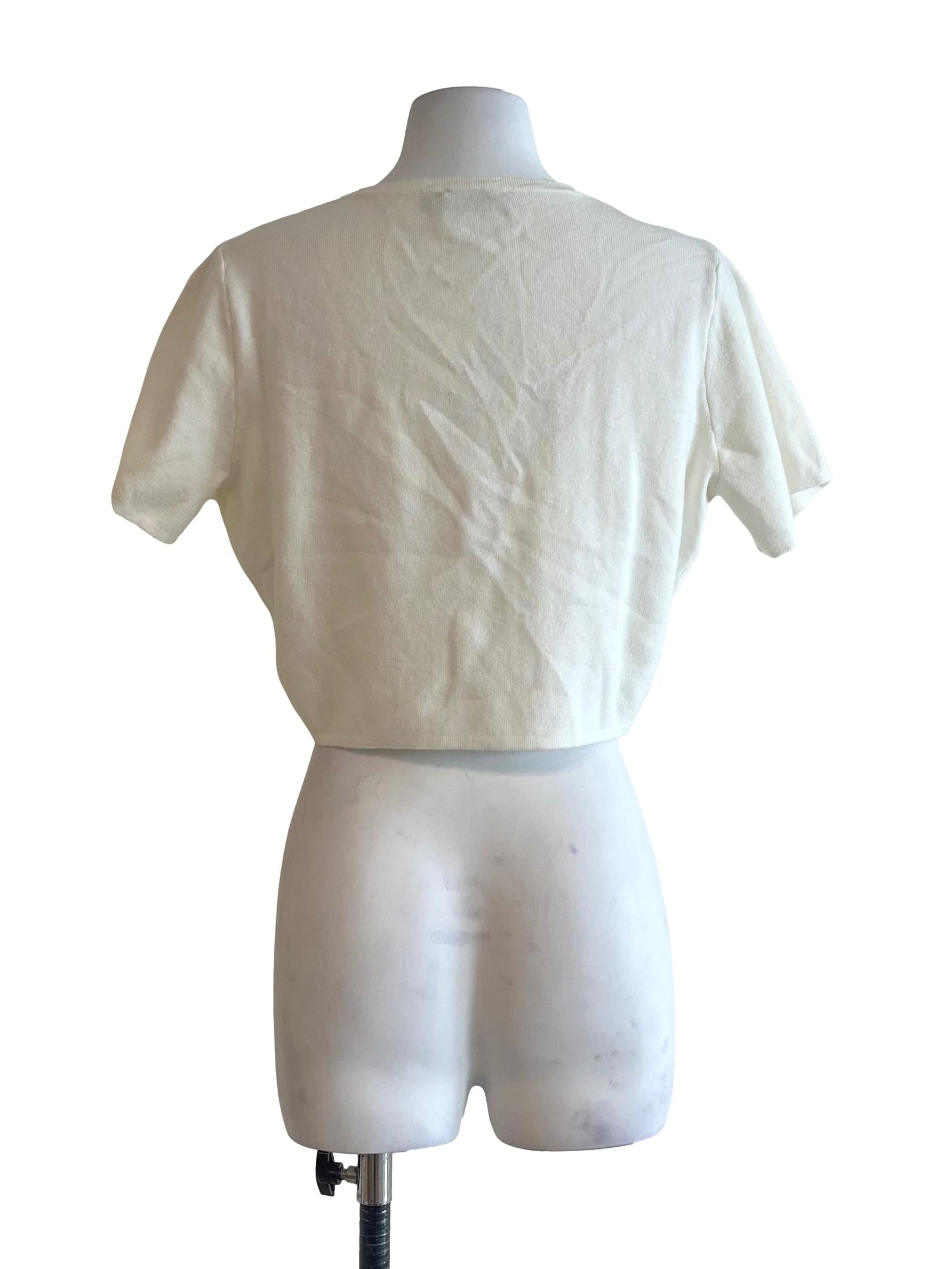 Pearl White Short Sleeve Cropped Knit Top