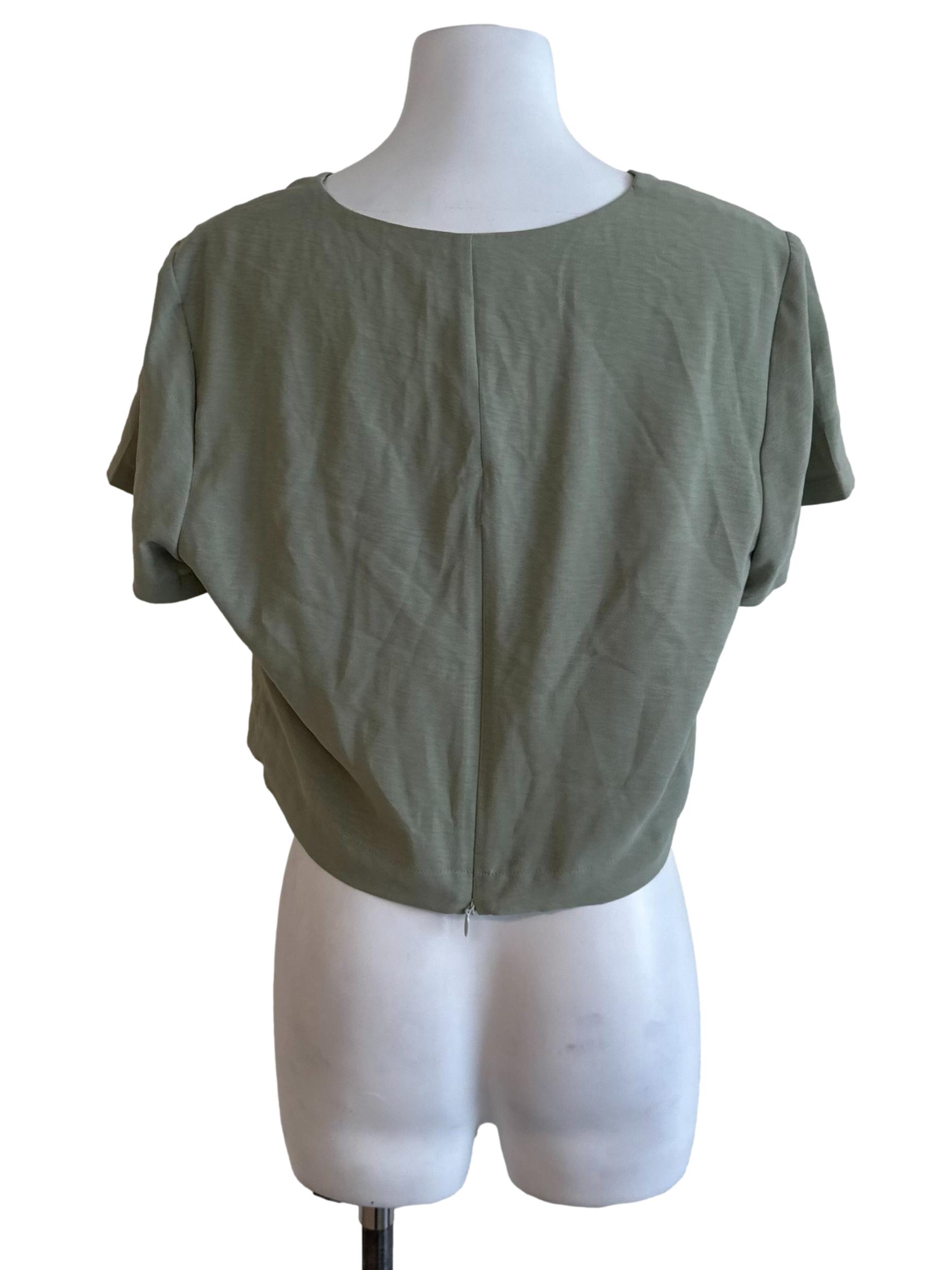Sage Green V Neck Short Sleeve Top
