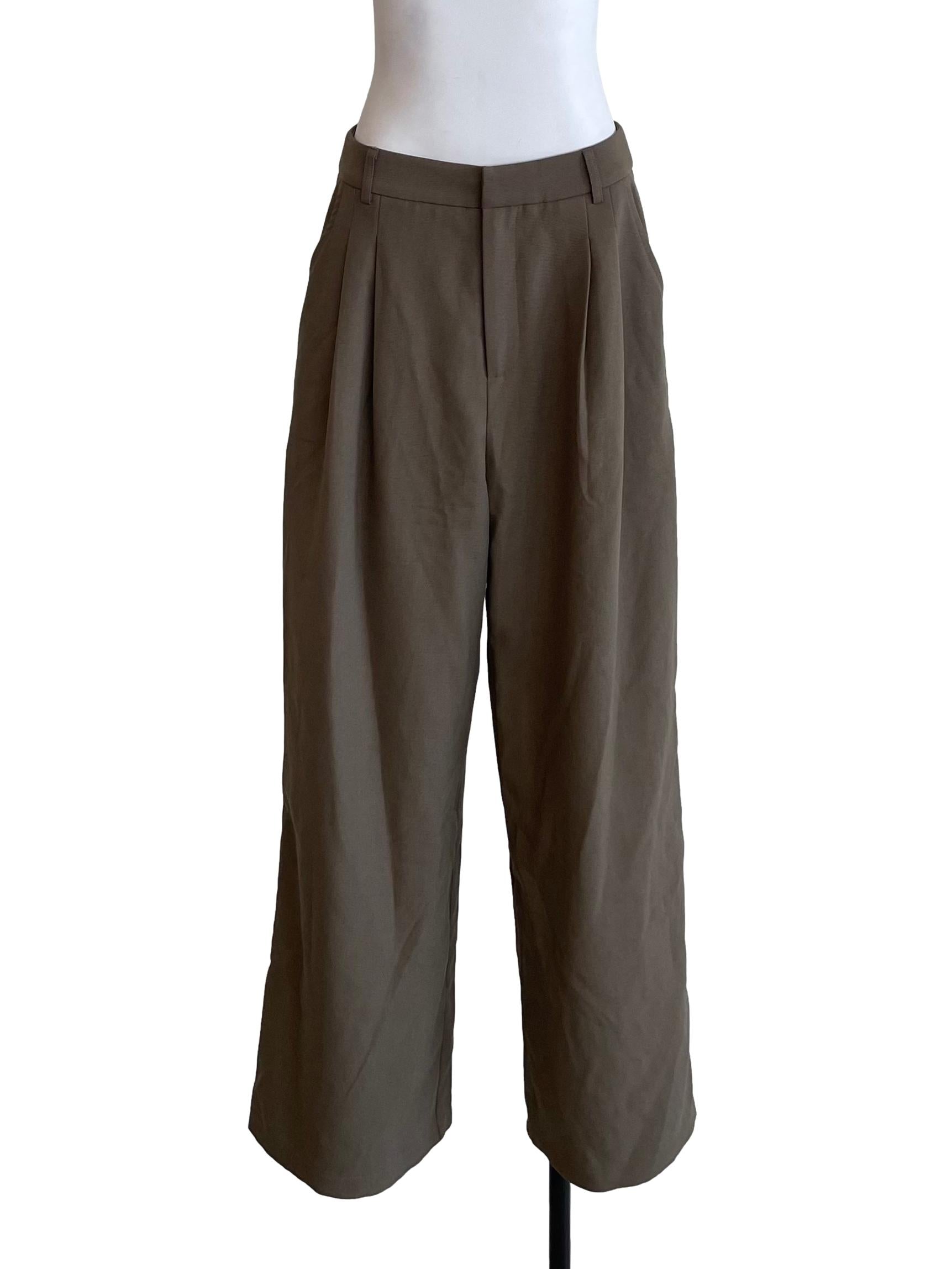 Dark Hazelnut Beige Pleated Formal Pants