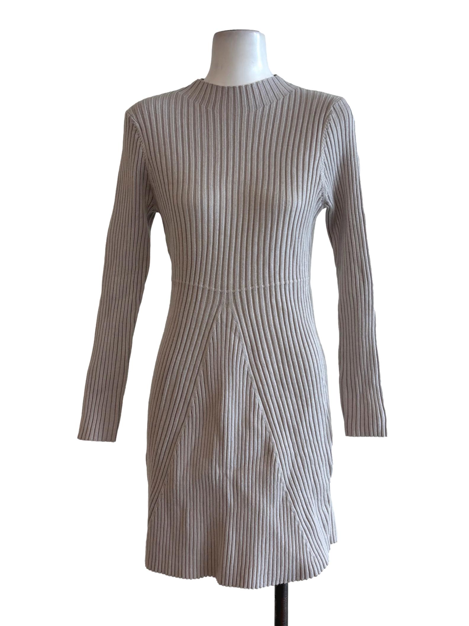 Storm Grey Long Sleeve Ribbed Dress
