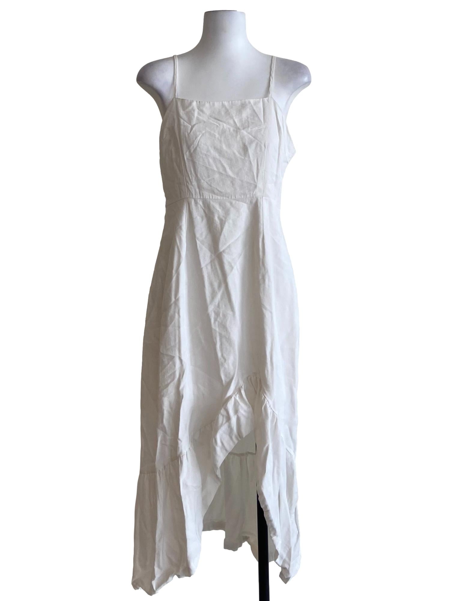 White Asymmetric Ruffled Dress