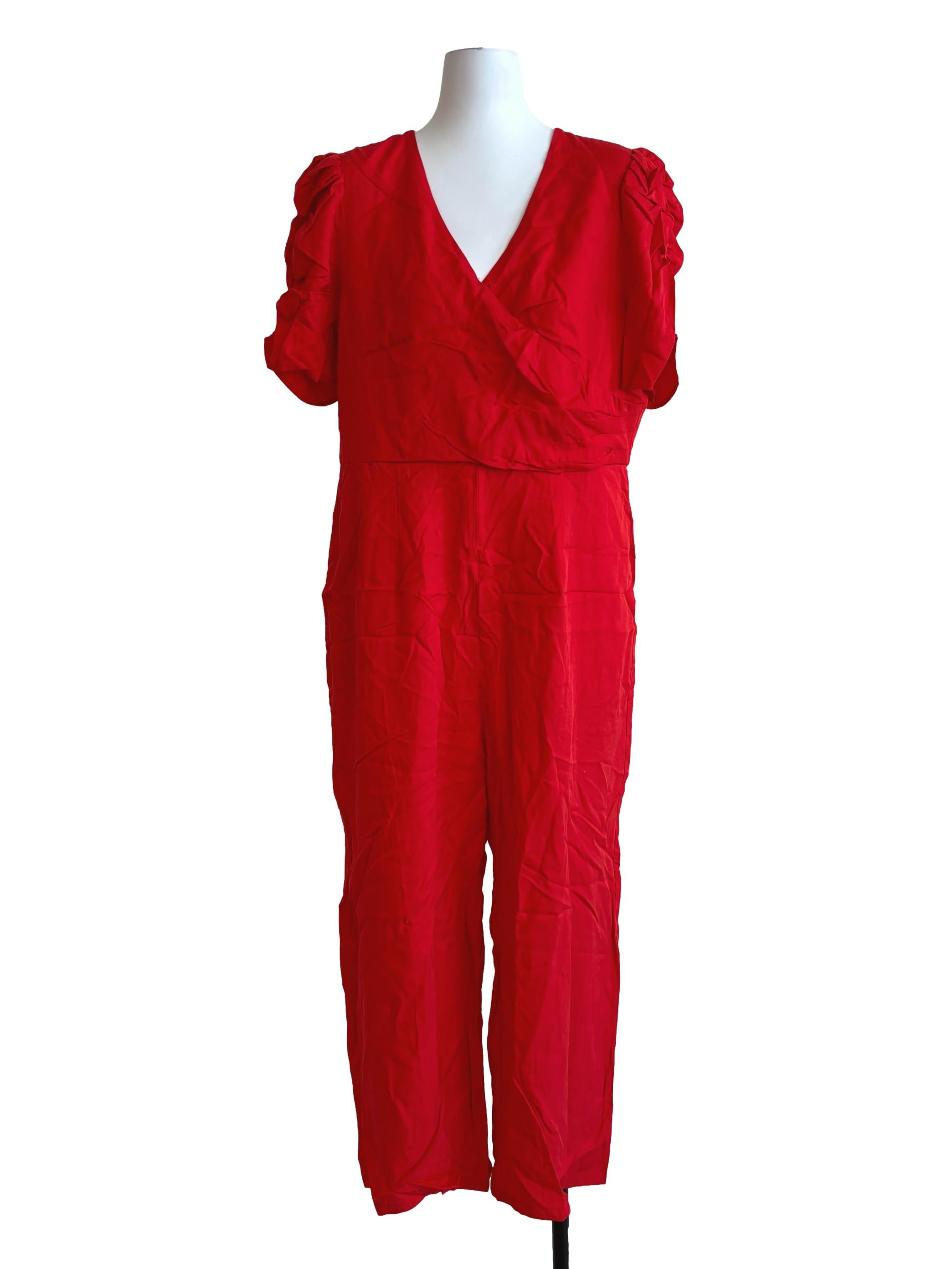 Vermillion Red Ruched Sleeve Jumpsuit LB