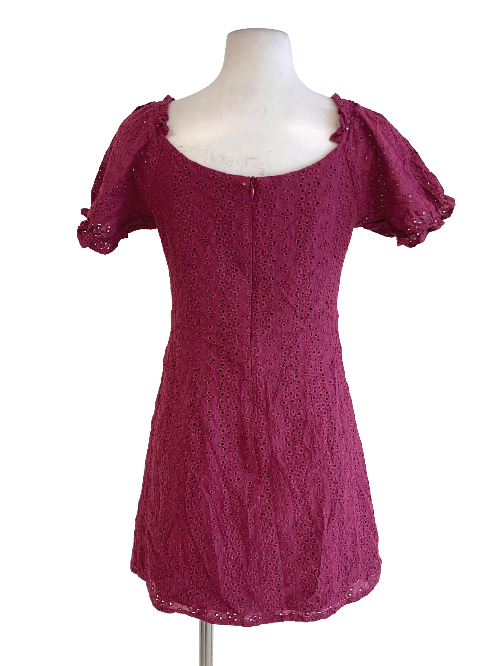 Purple Jam Eyelet Crochet Ruffle Hem Dress