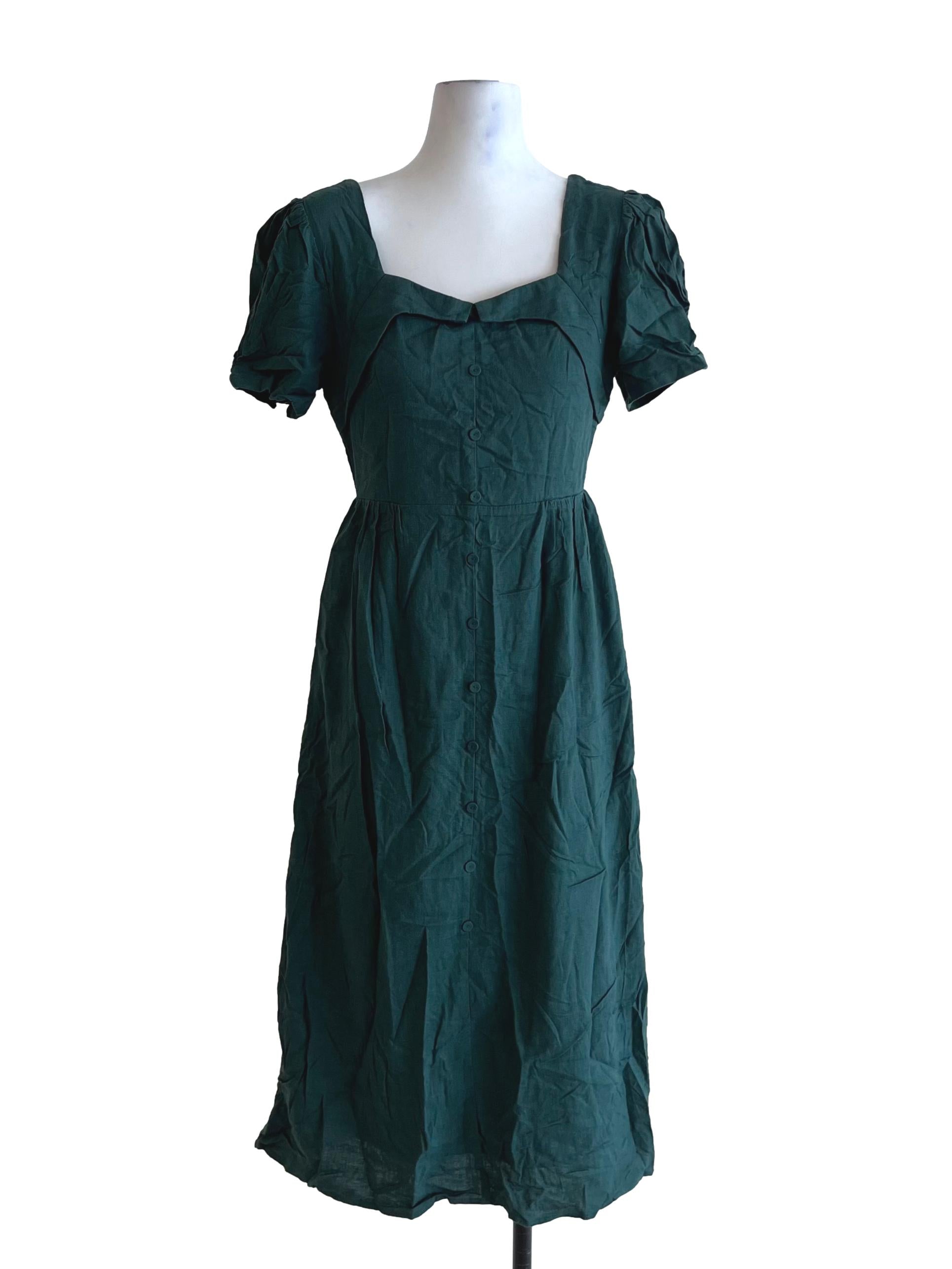 Pine Green Square Neckline Empire Dress