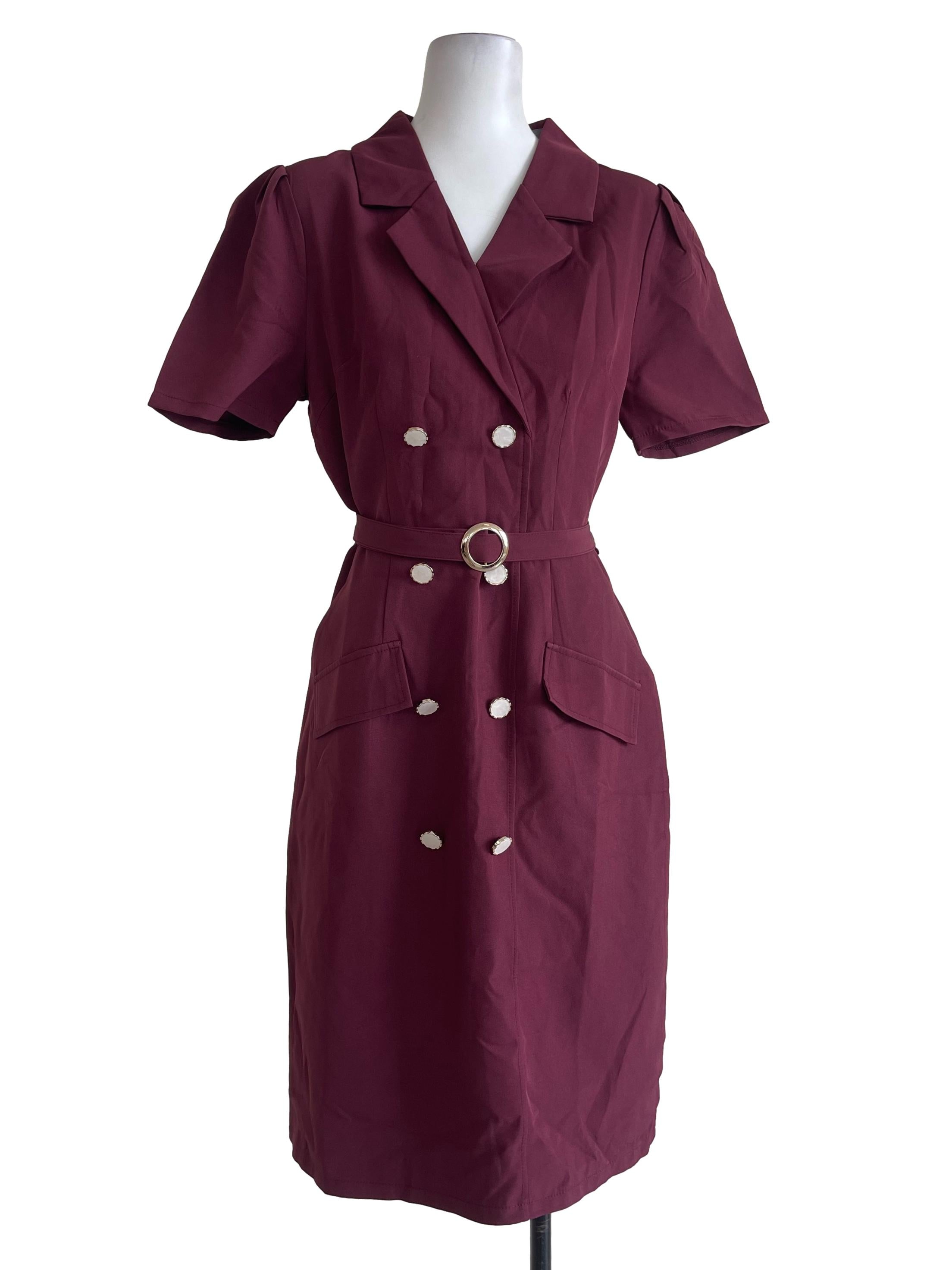 Burgundy Buttoned Formal Dress