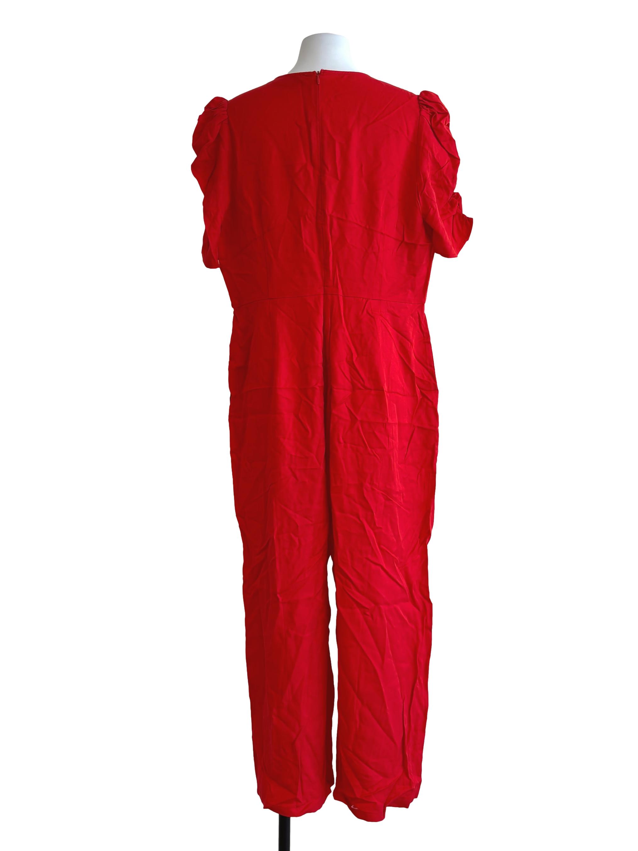 Vermillion Red Ruched Sleeve Jumpsuit LB
