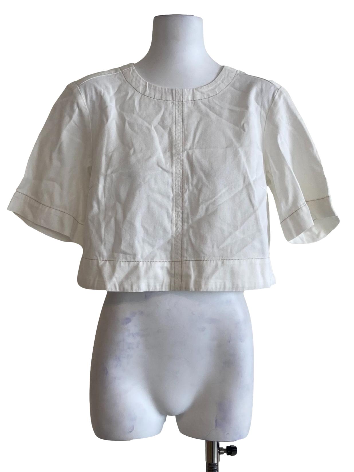 White Contrast Stitch Cropped Top
