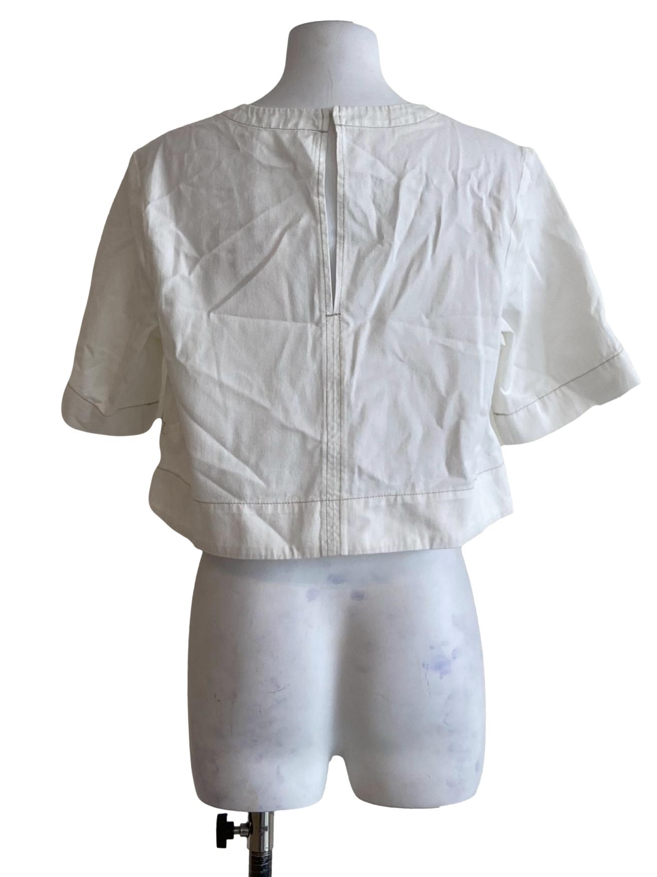 White Contrast Stitch Cropped Top