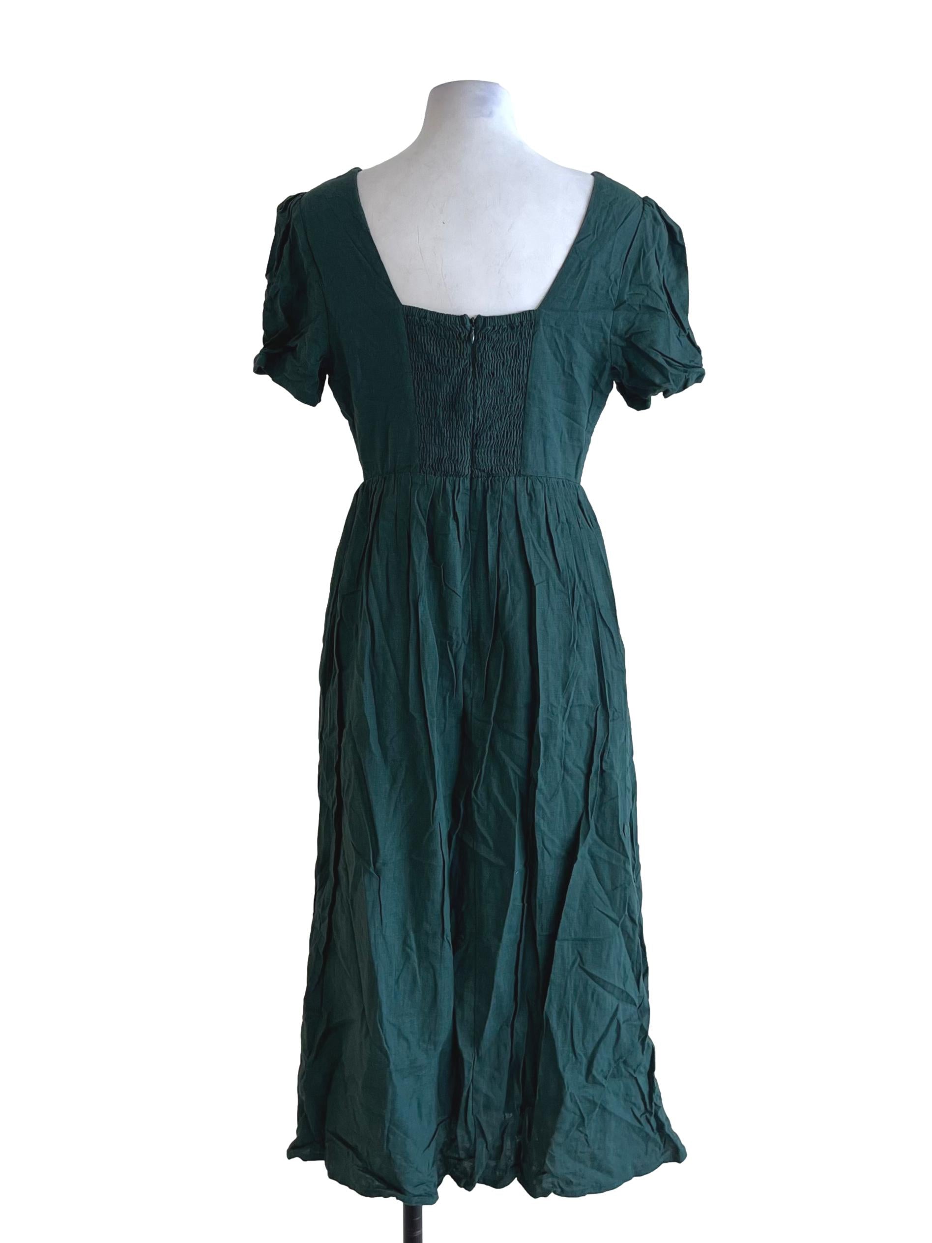 Pine Green Square Neckline Empire Dress
