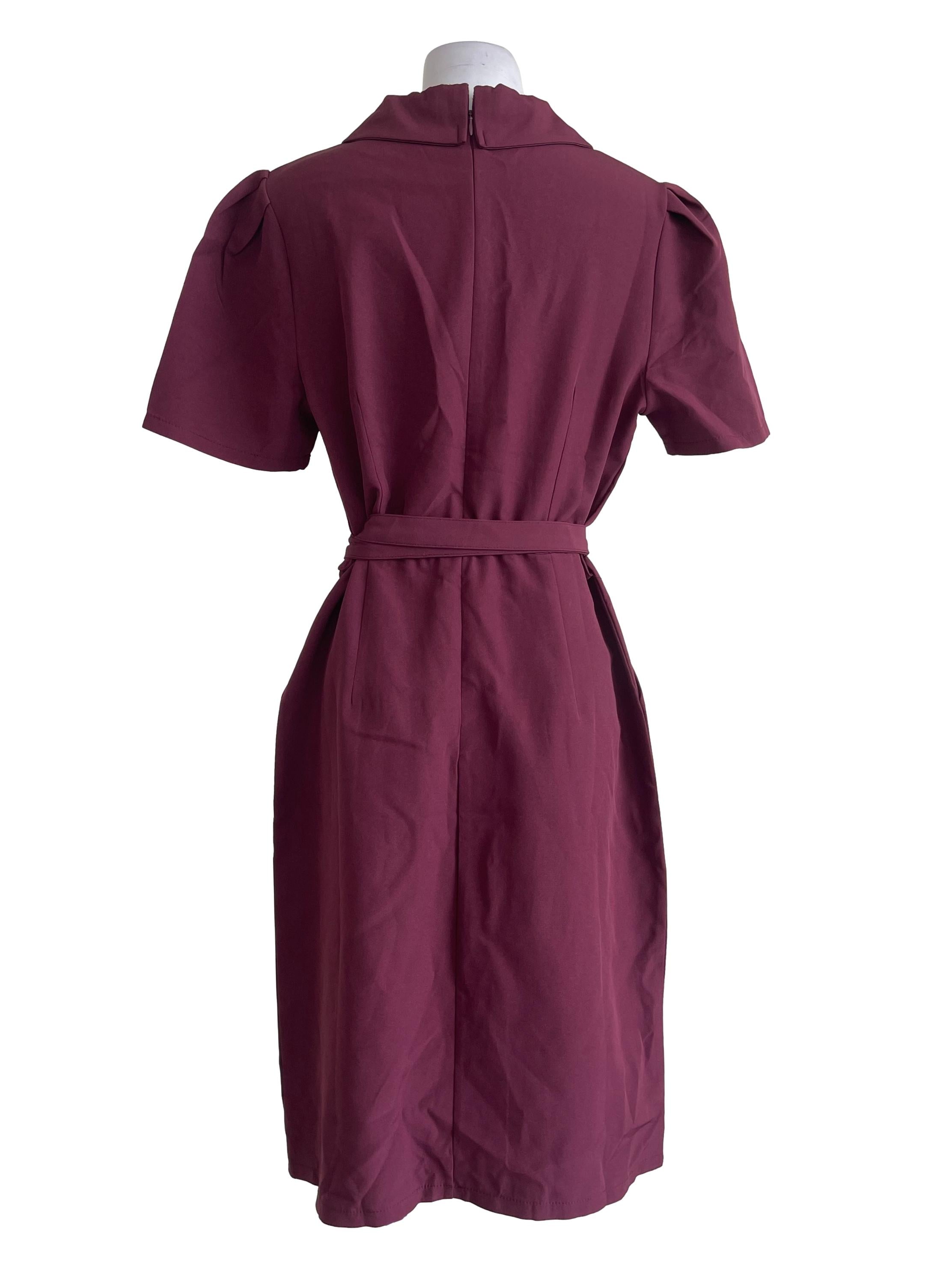 Burgundy Buttoned Formal Dress