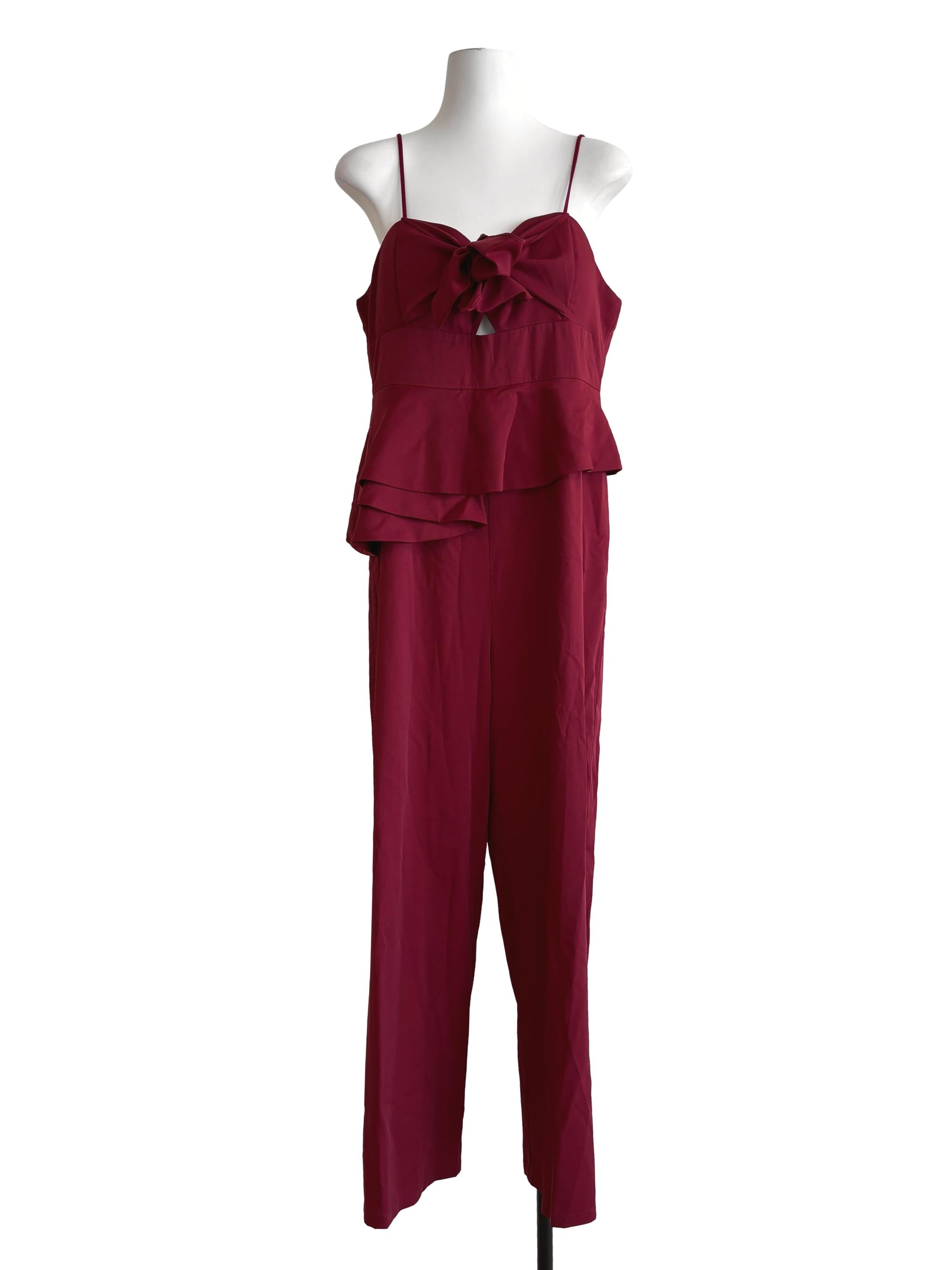 Maroon Peplum Spaghetti Strap Jumpsuit LB