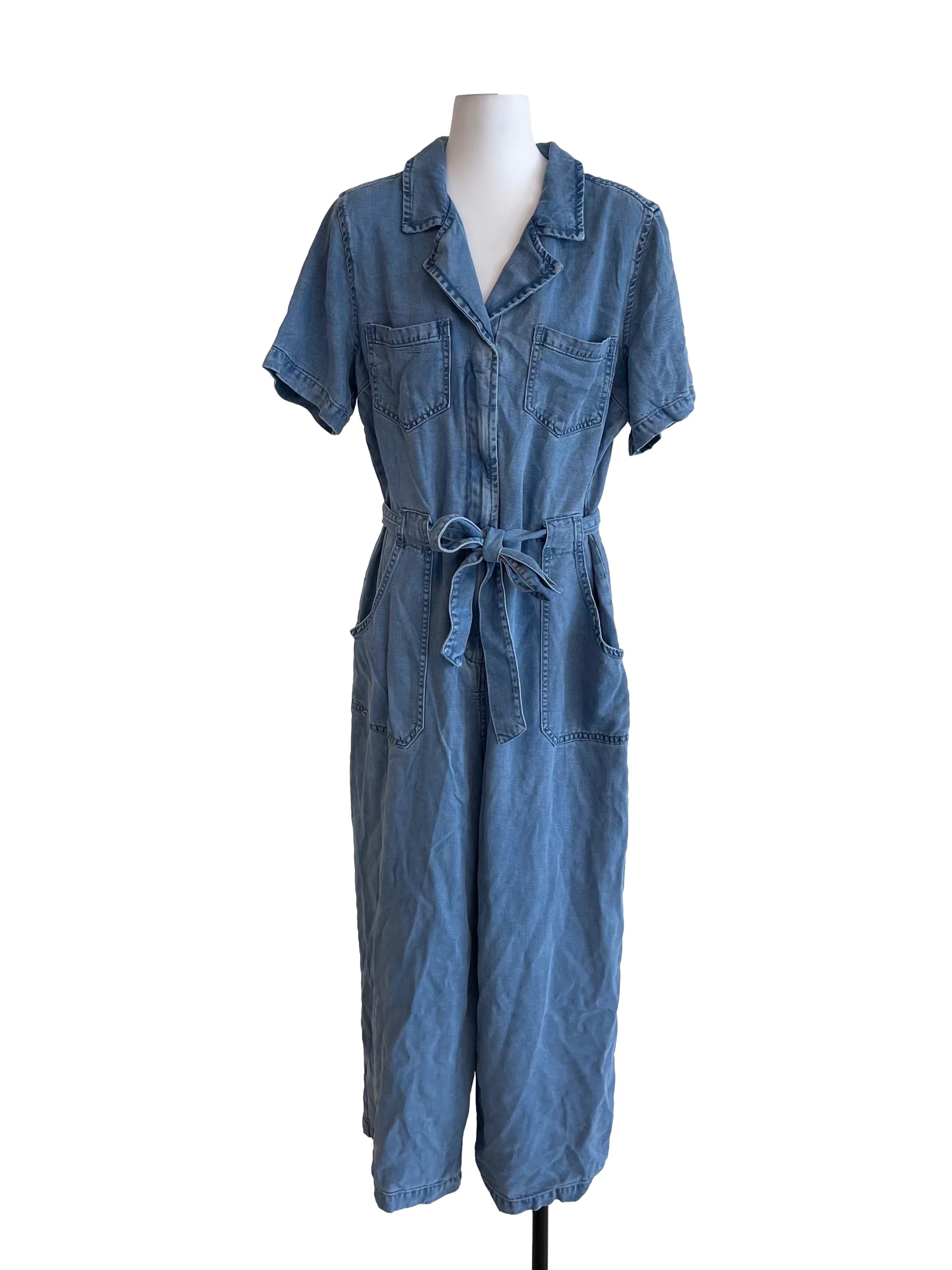Blue Bust Pocket Thin Denim Shirt Jumpsuit