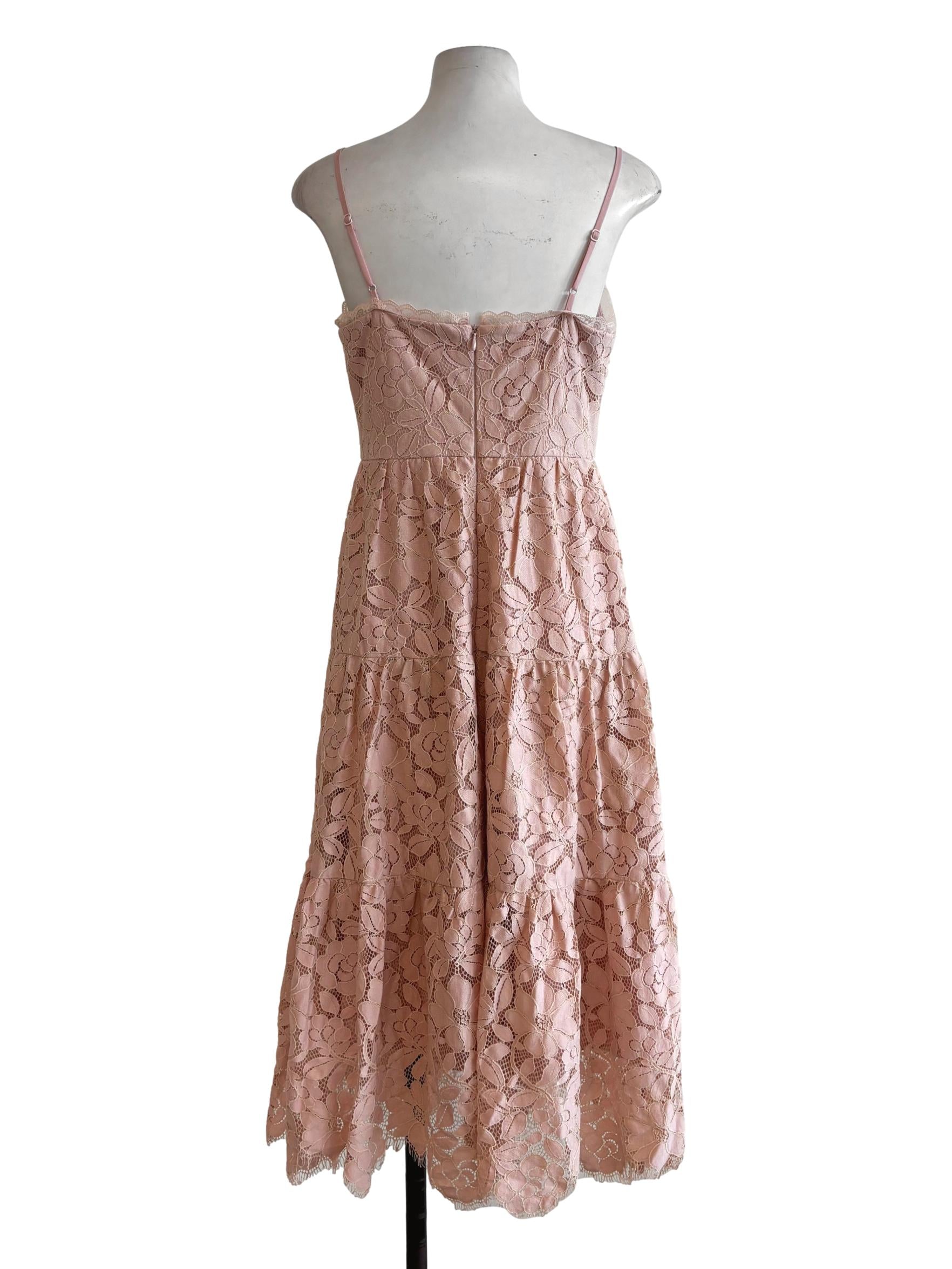 Baby Pink Spaghetti Strap Floral Lace Dress