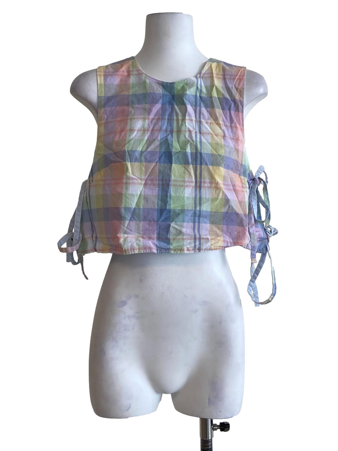 Multicolor Tartan Side Tie Crop Top