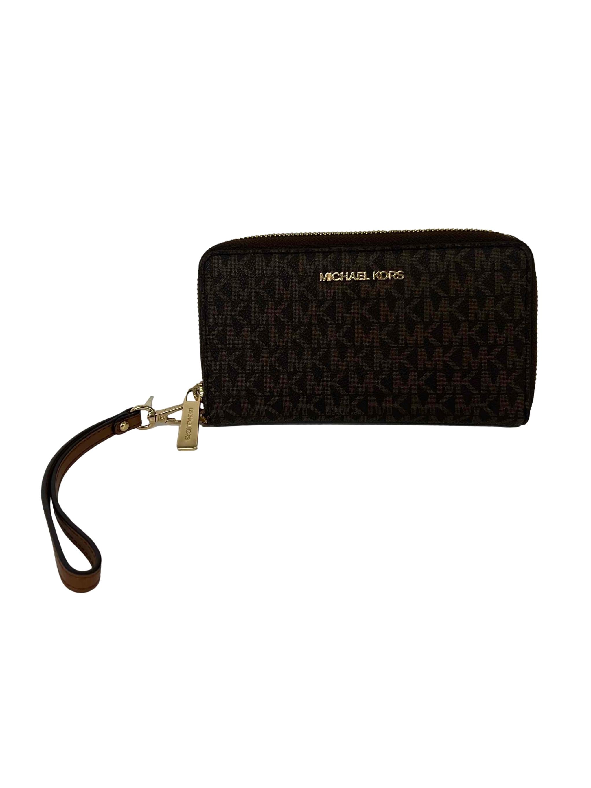 Brown Monogram Print Leather Wallet