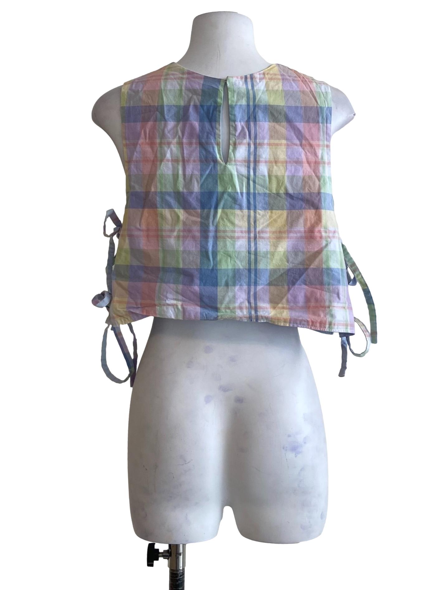 Multicolor Tartan Side Tie Crop Top
