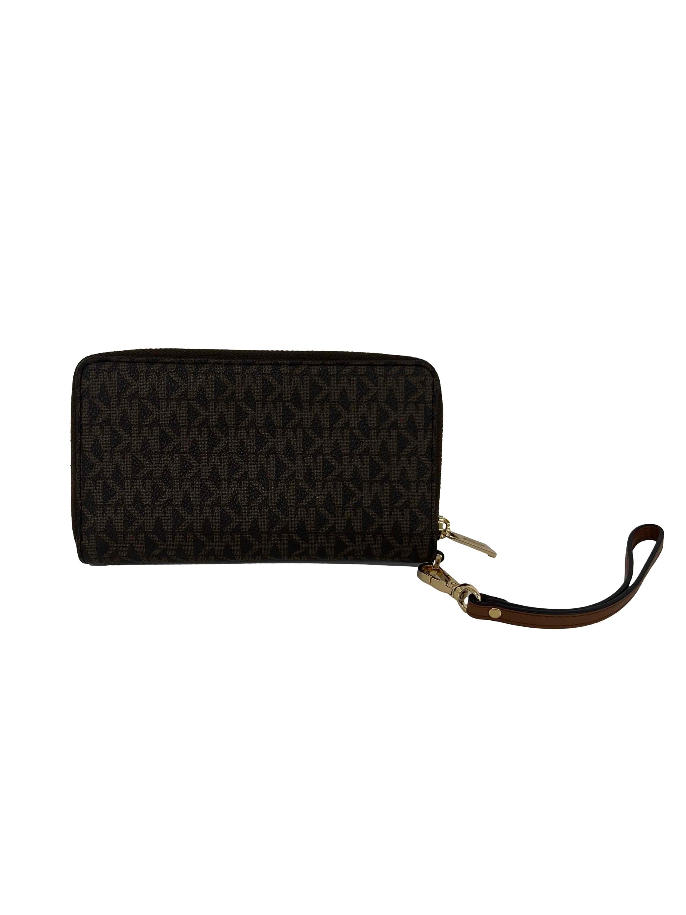 Brown Monogram Print Leather Wallet