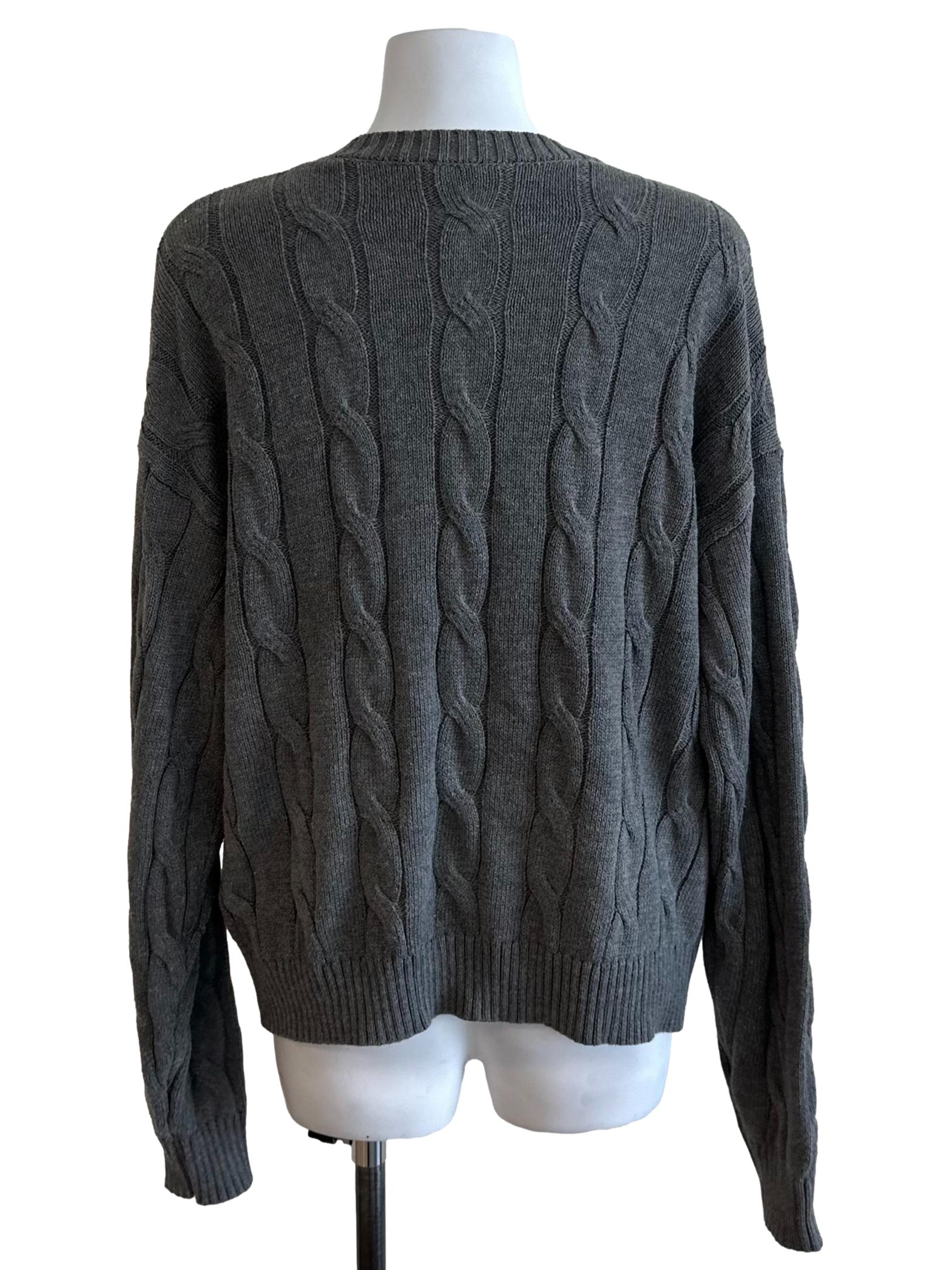 Dark Grey Cable Knit Button Cardigan