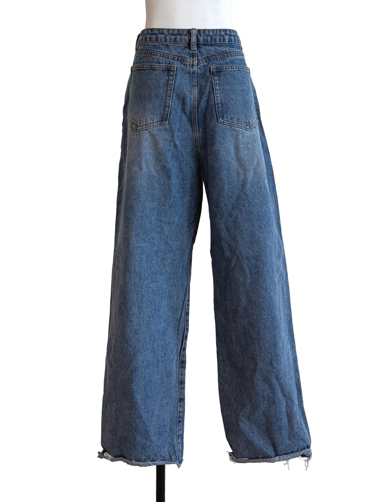 Washed Blue Frayed Wide Jeans LB