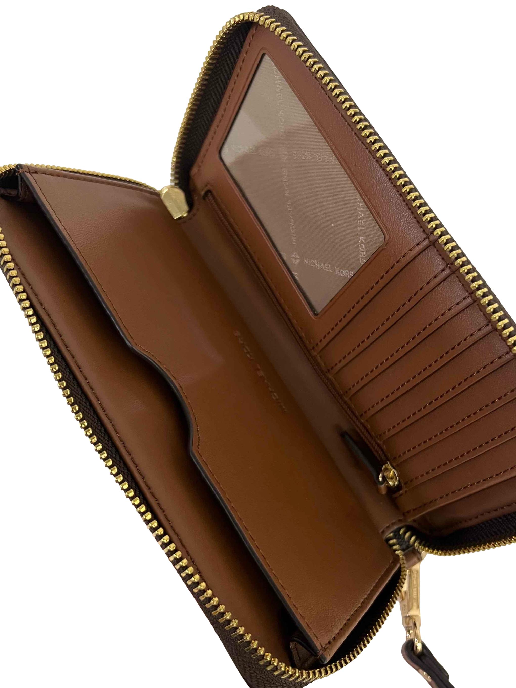 Brown Monogram Print Leather Wallet