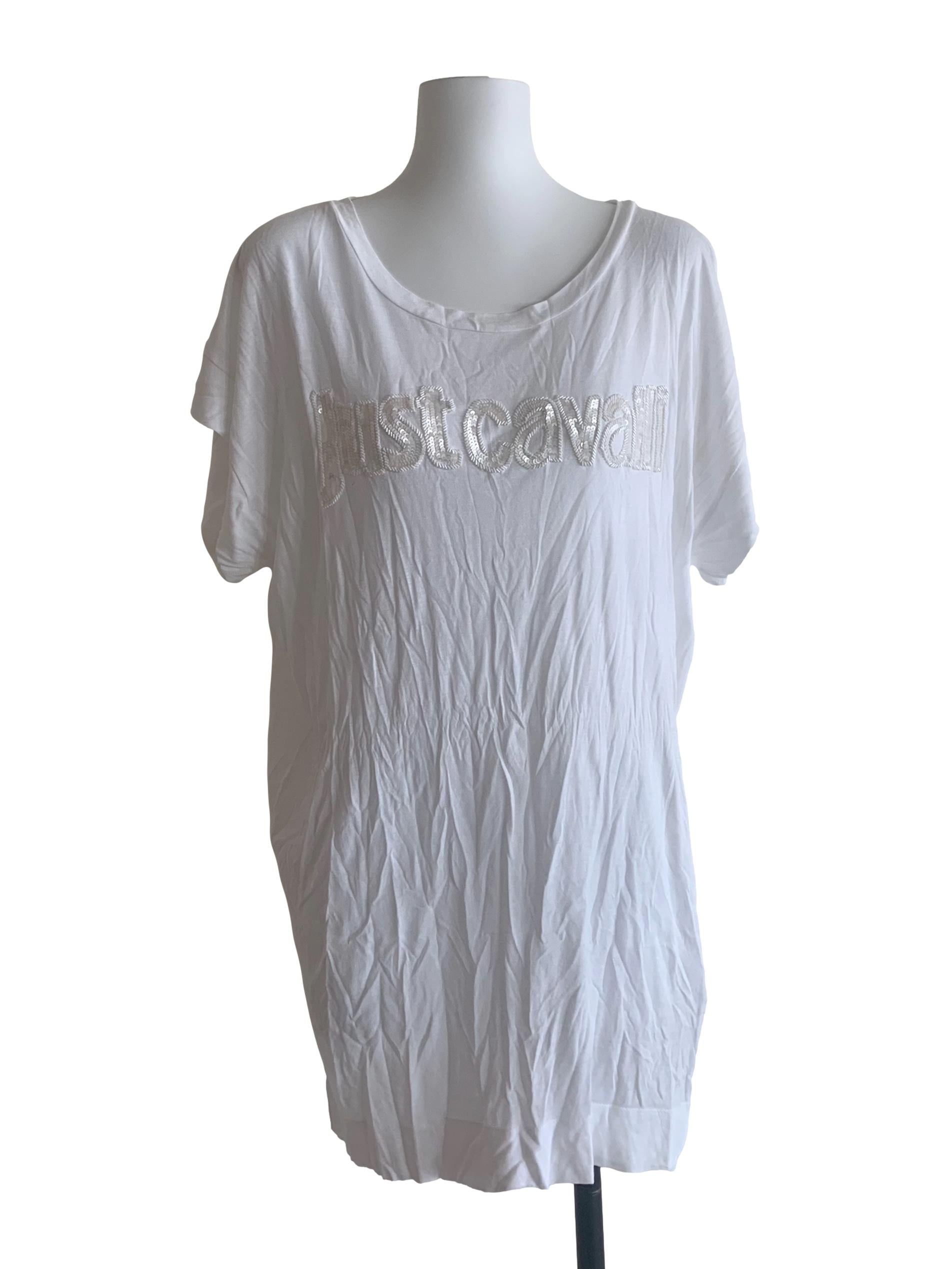 White Scoop Neck Embroidered Text Top