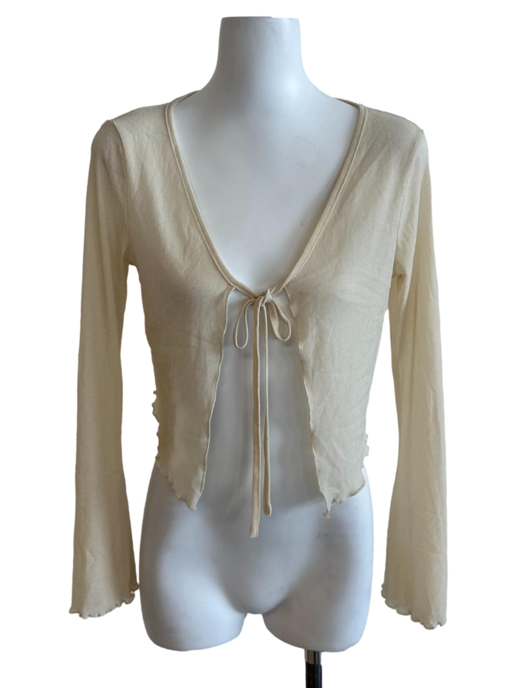 Cream Beige Front Tie Cardigan
