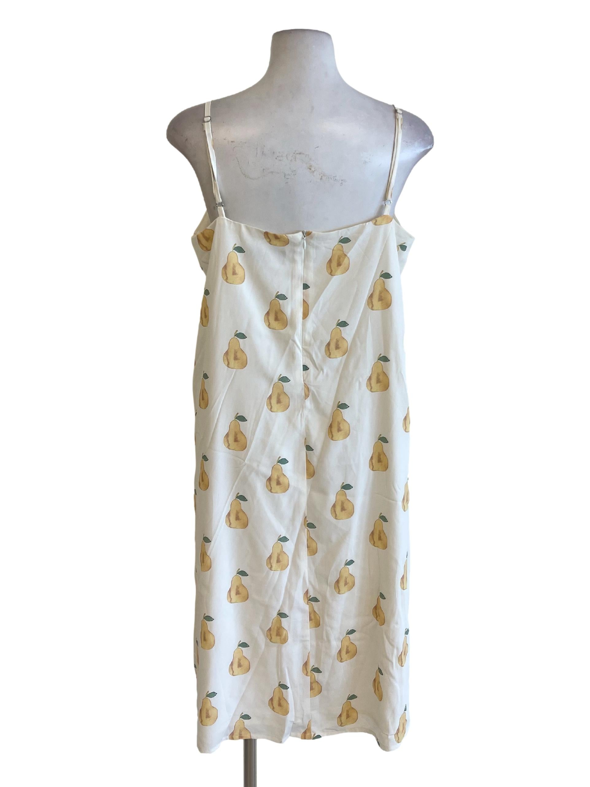 White Pear Printed Spaghetti Strap Shift Dress TTR