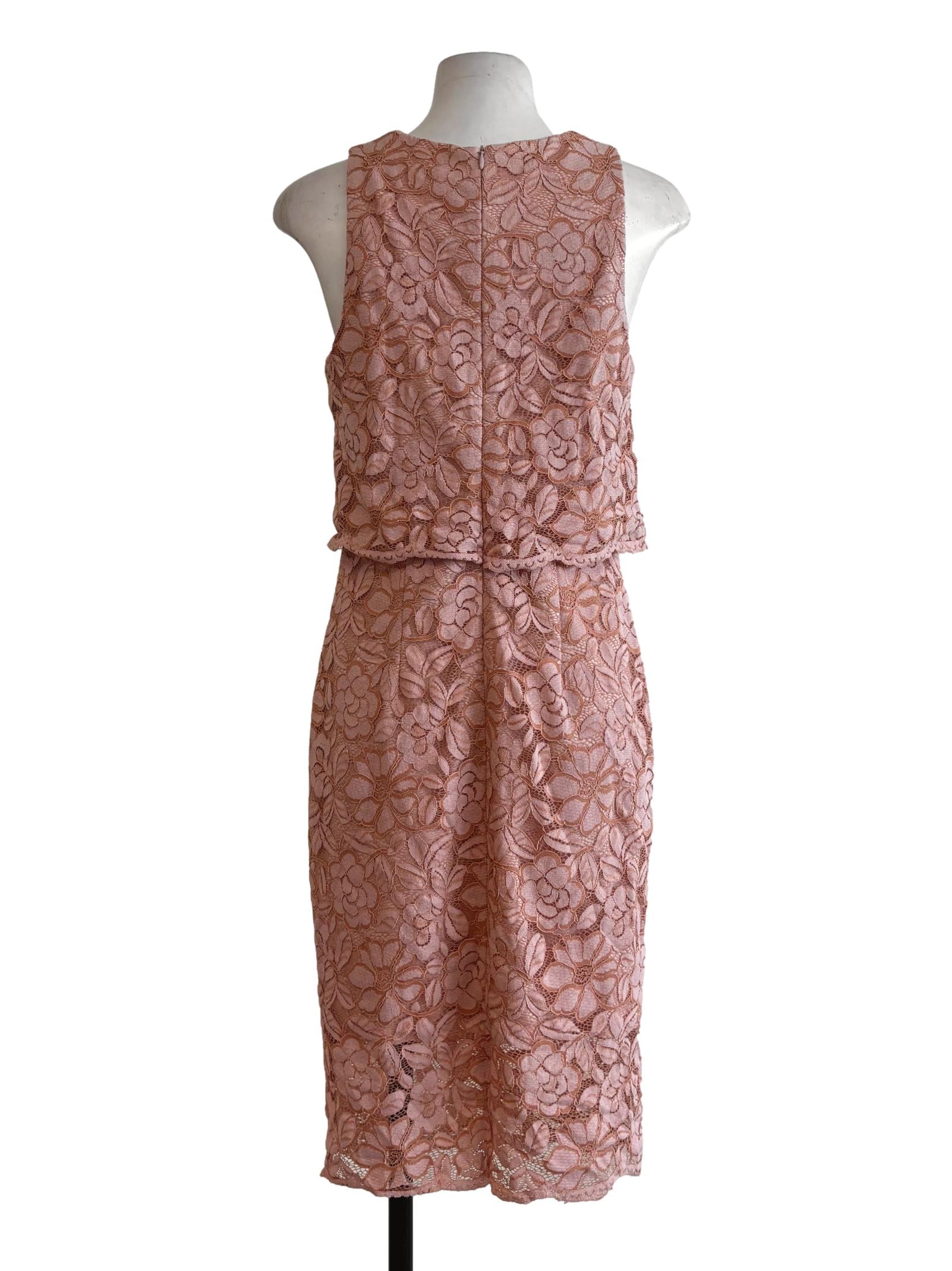 Peach Pink Sleeveless Layered Floral Lace Dress