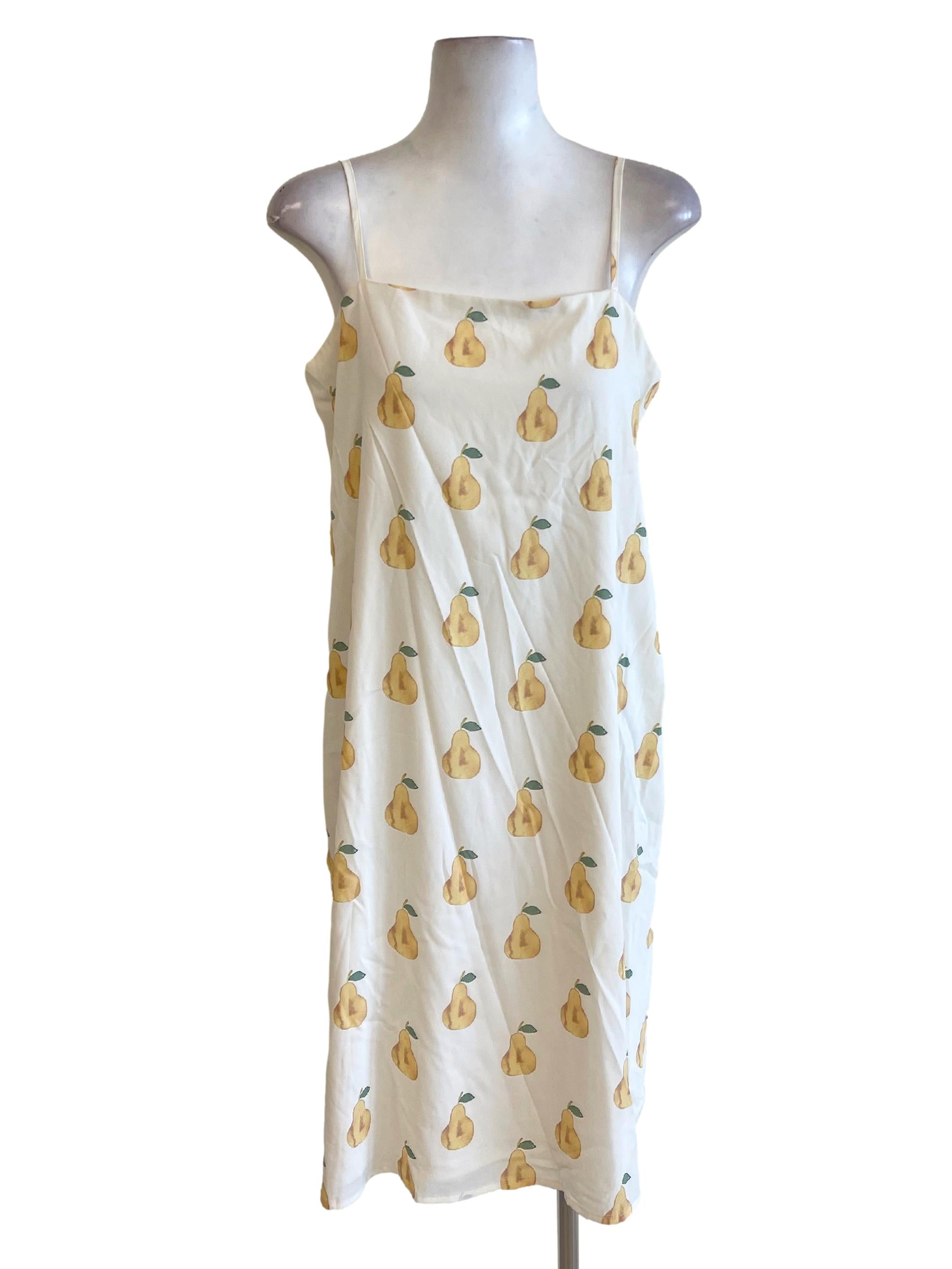 White Pear Printed Spaghetti Strap Shift Dress TTR