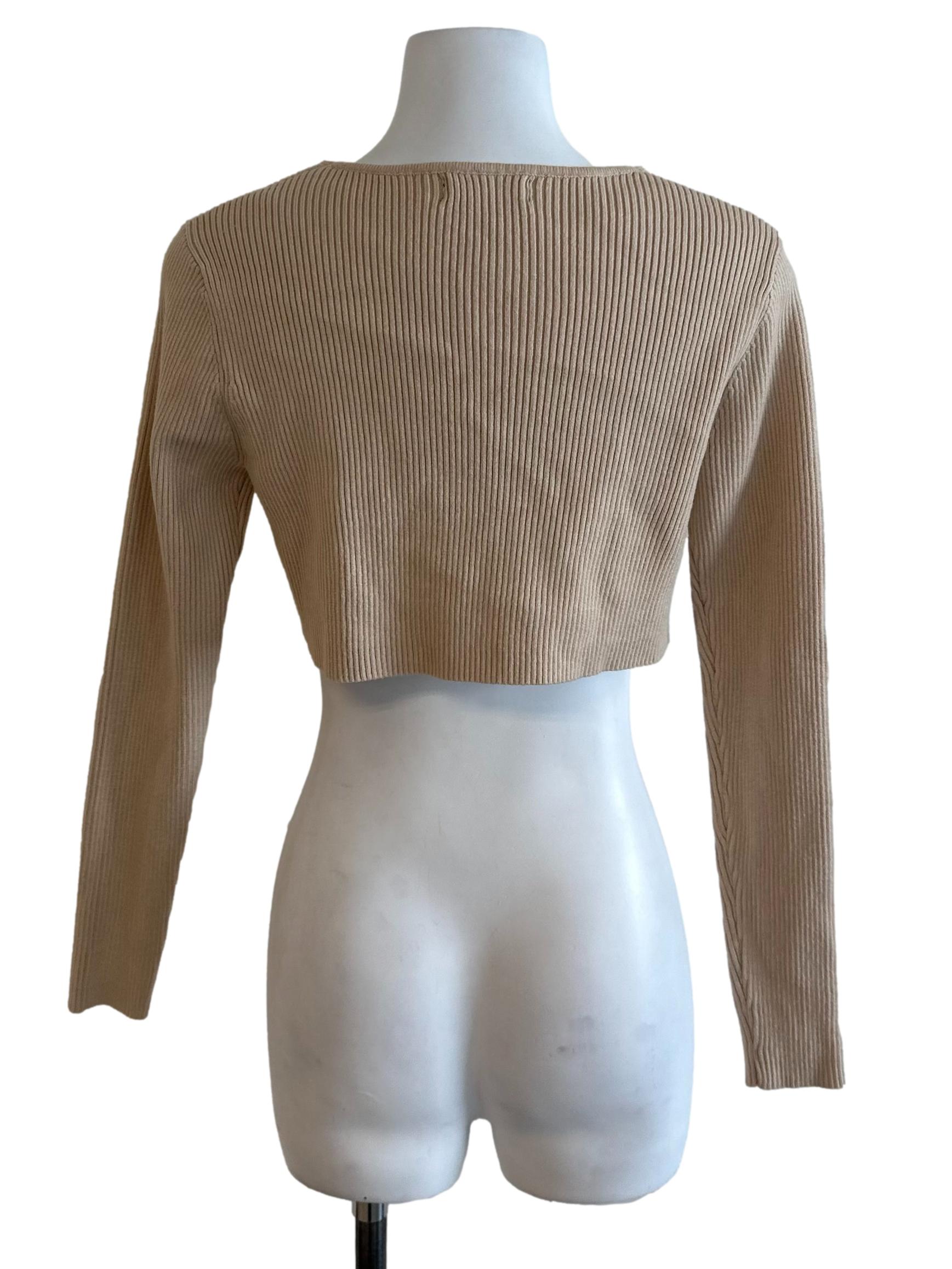 Khaki Brown V Neck Knit Crop Cardigan