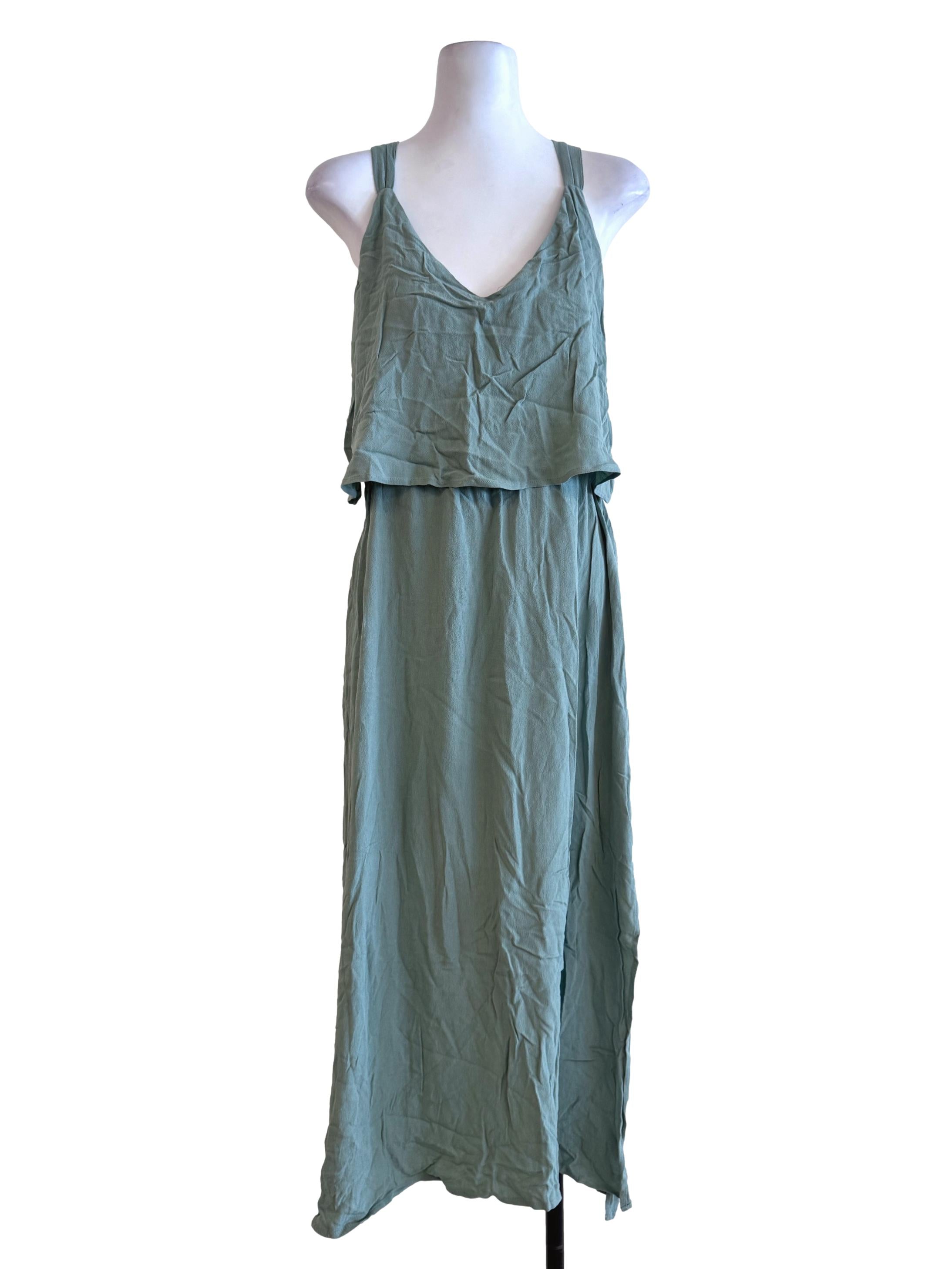 Olive Green V Neck Sleeveless Dress