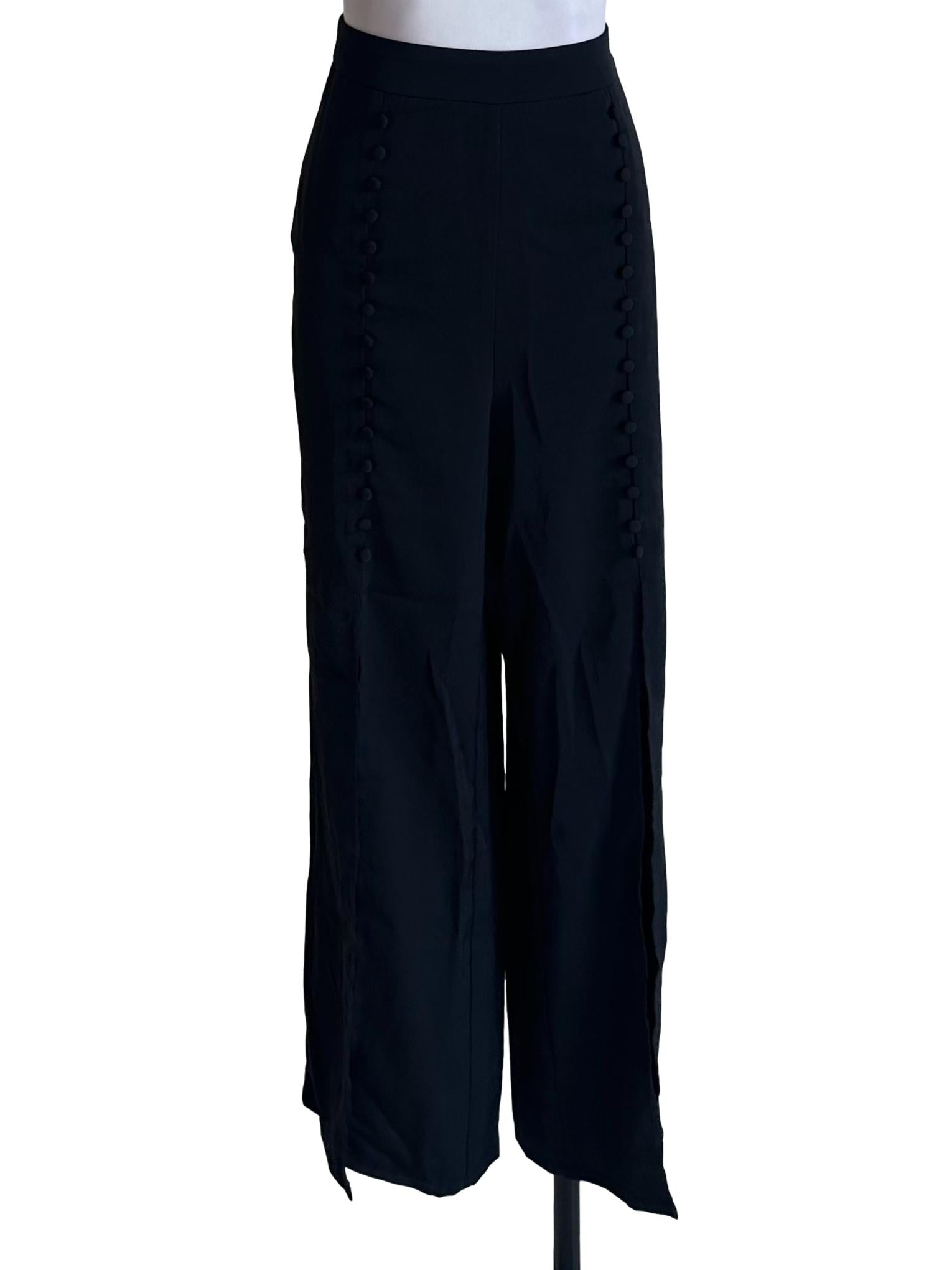Black Flare Button Slit Pants