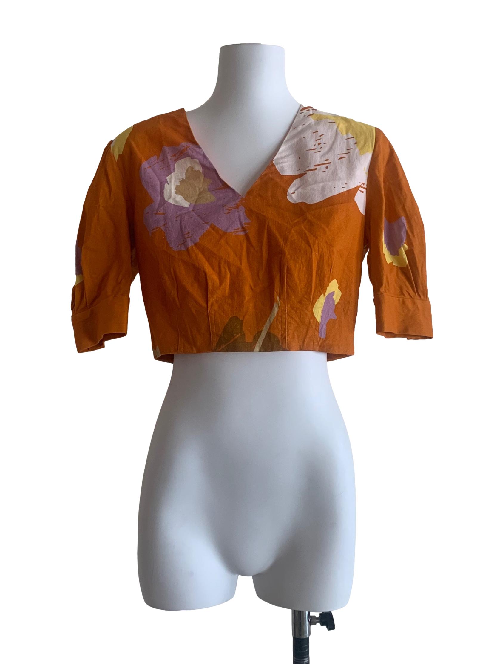 Orange Fieldnotes Textured Cotton Cropped Top OSN