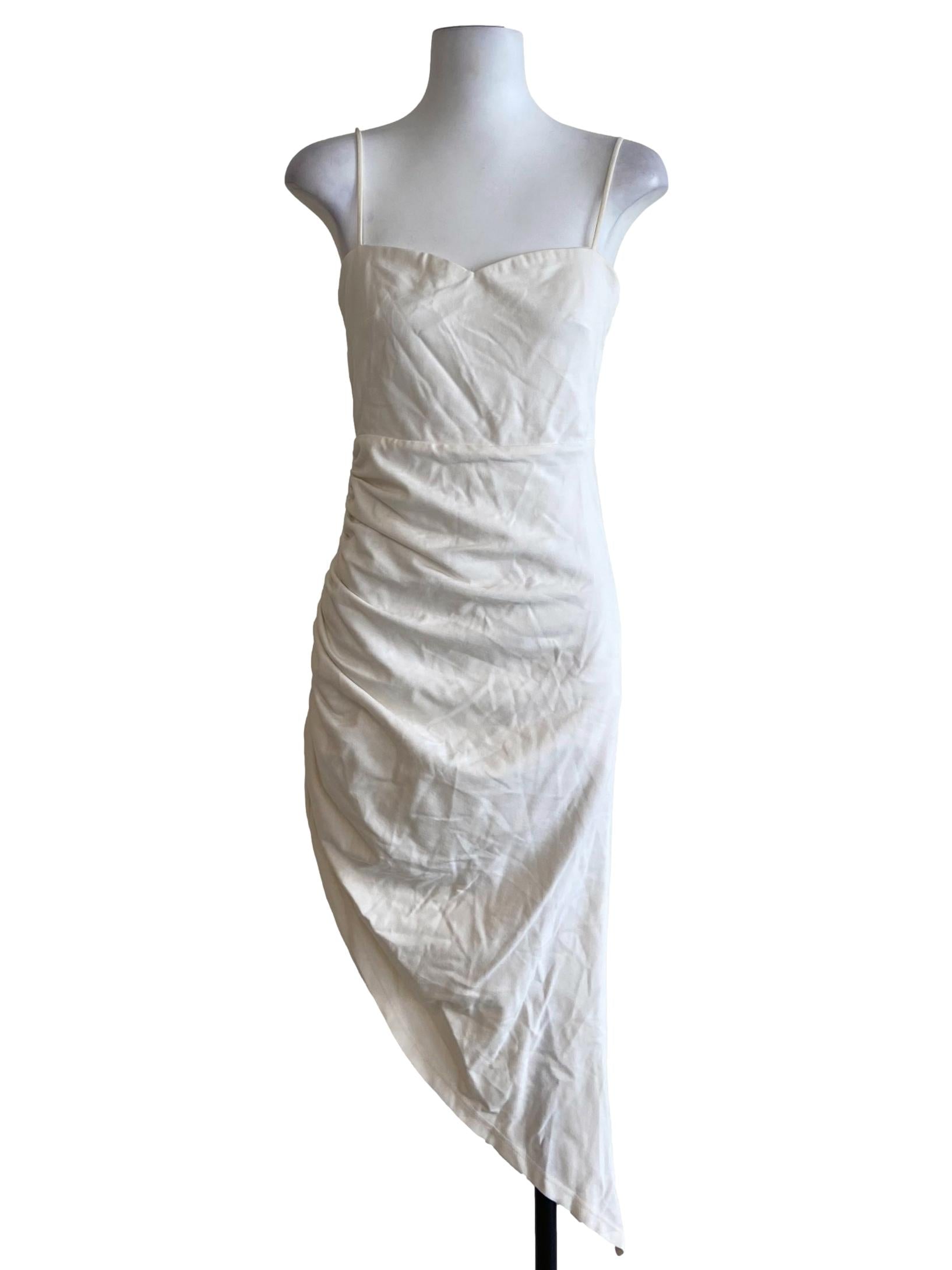White Spaghetti Strap Asymmetric Bodycon Dress