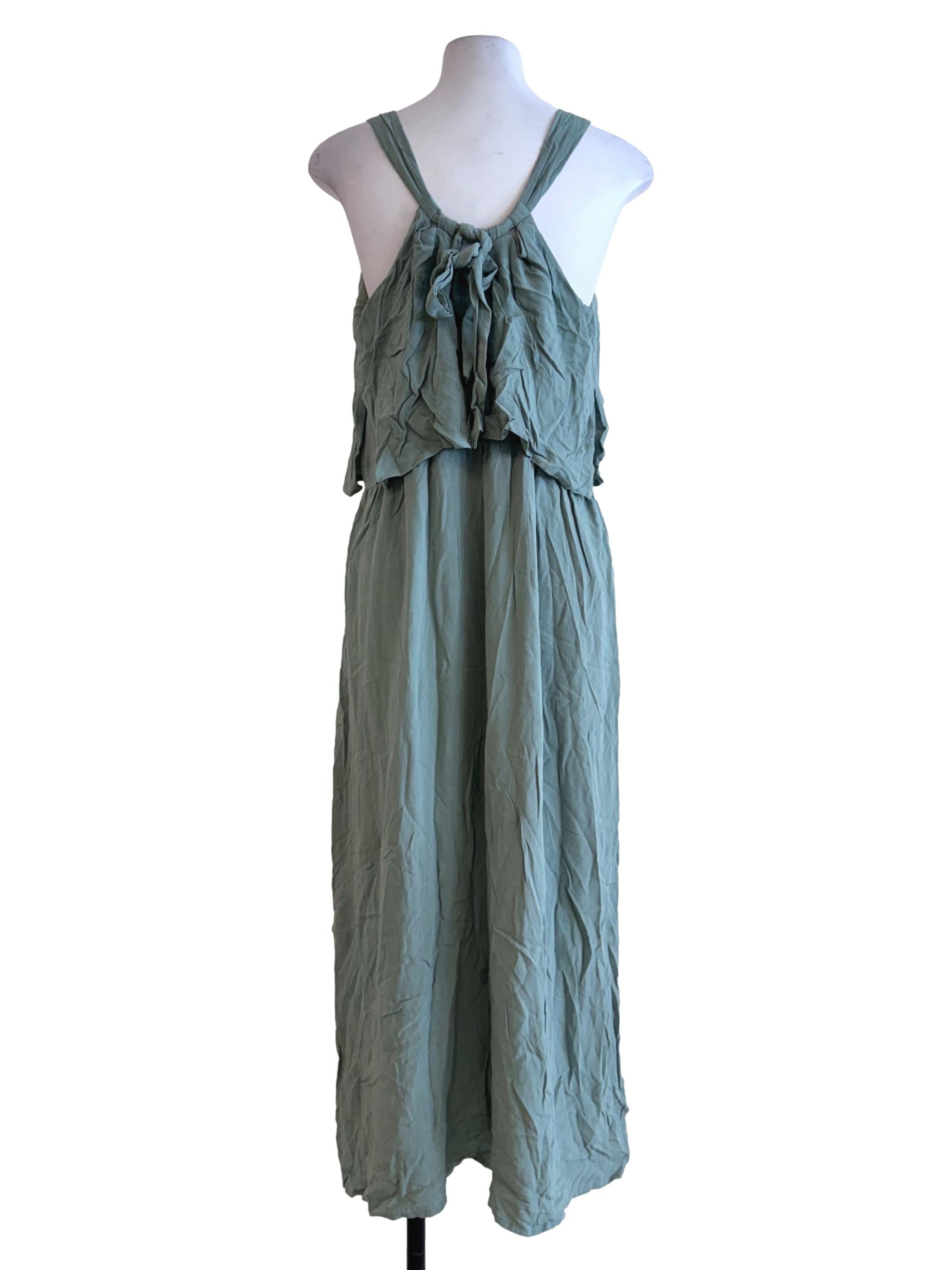 Olive Green V Neck Sleeveless Dress