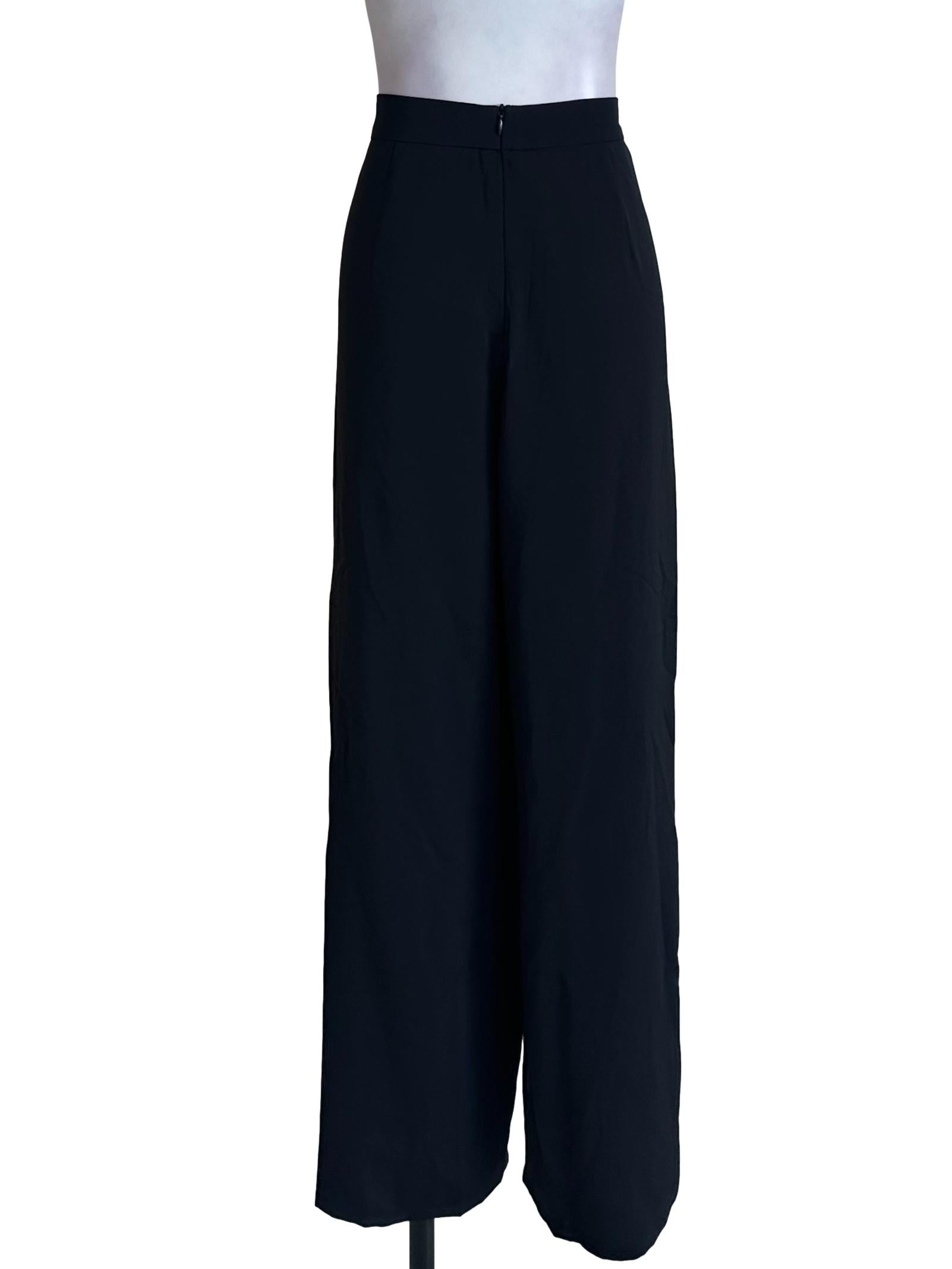 Black Flare Button Slit Pants