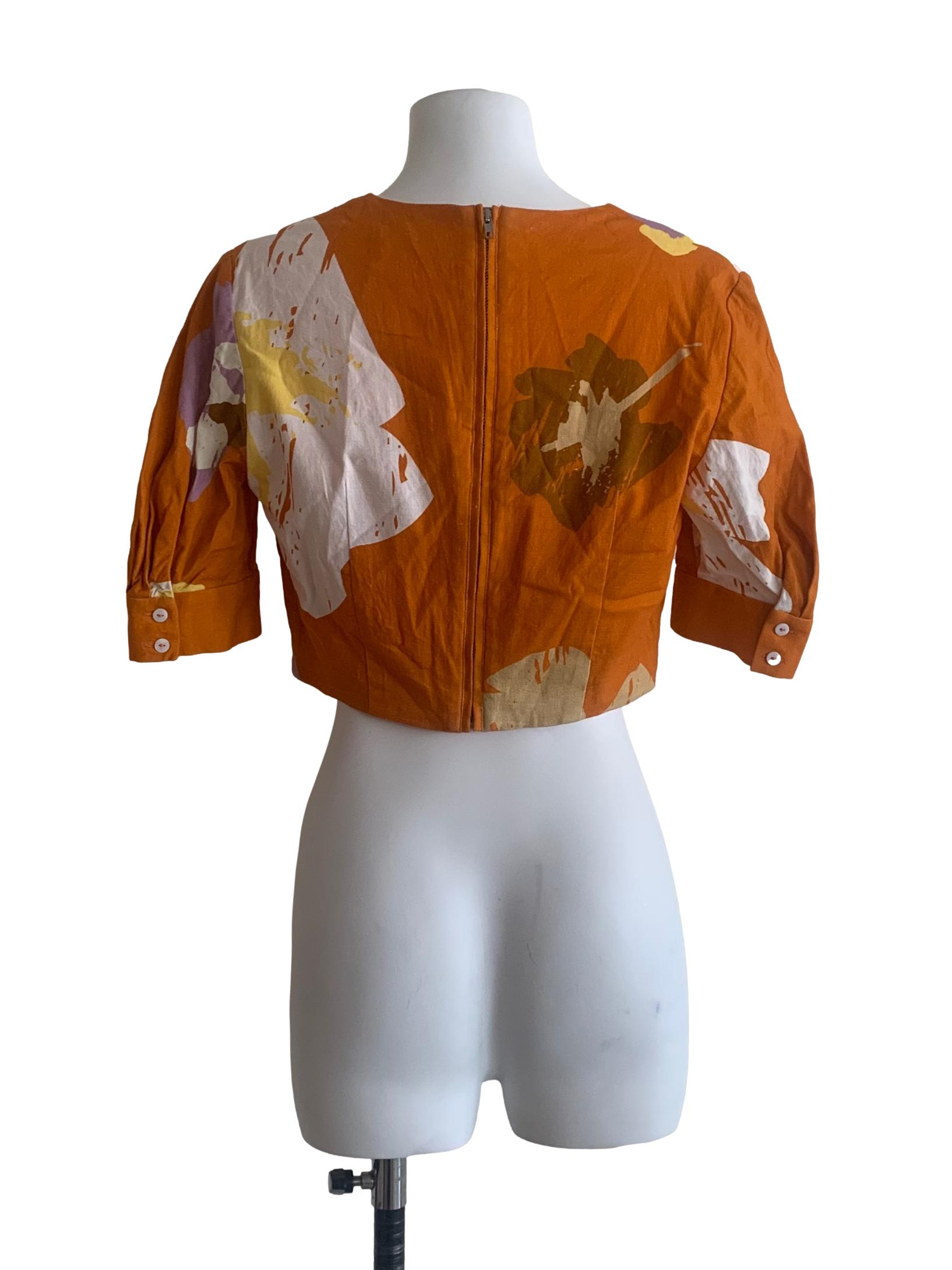 Orange Fieldnotes Textured Cotton Cropped Top OSN