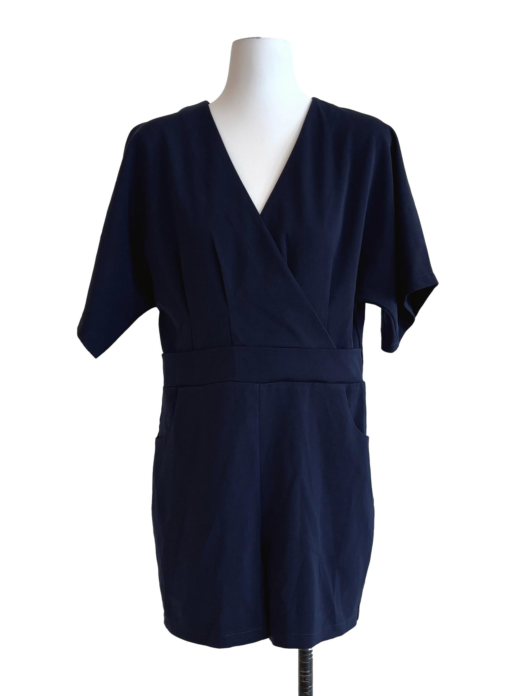 Navy Blue Surplice Romper