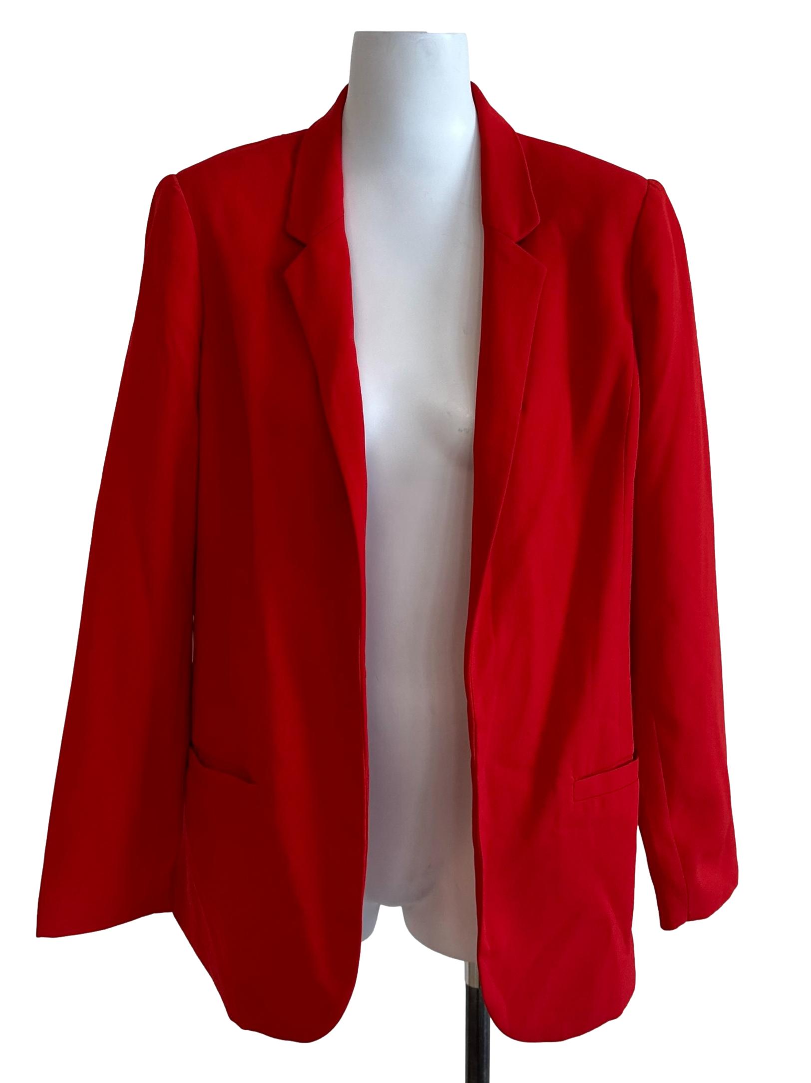 Sashay Red Front Open Collar Blazer