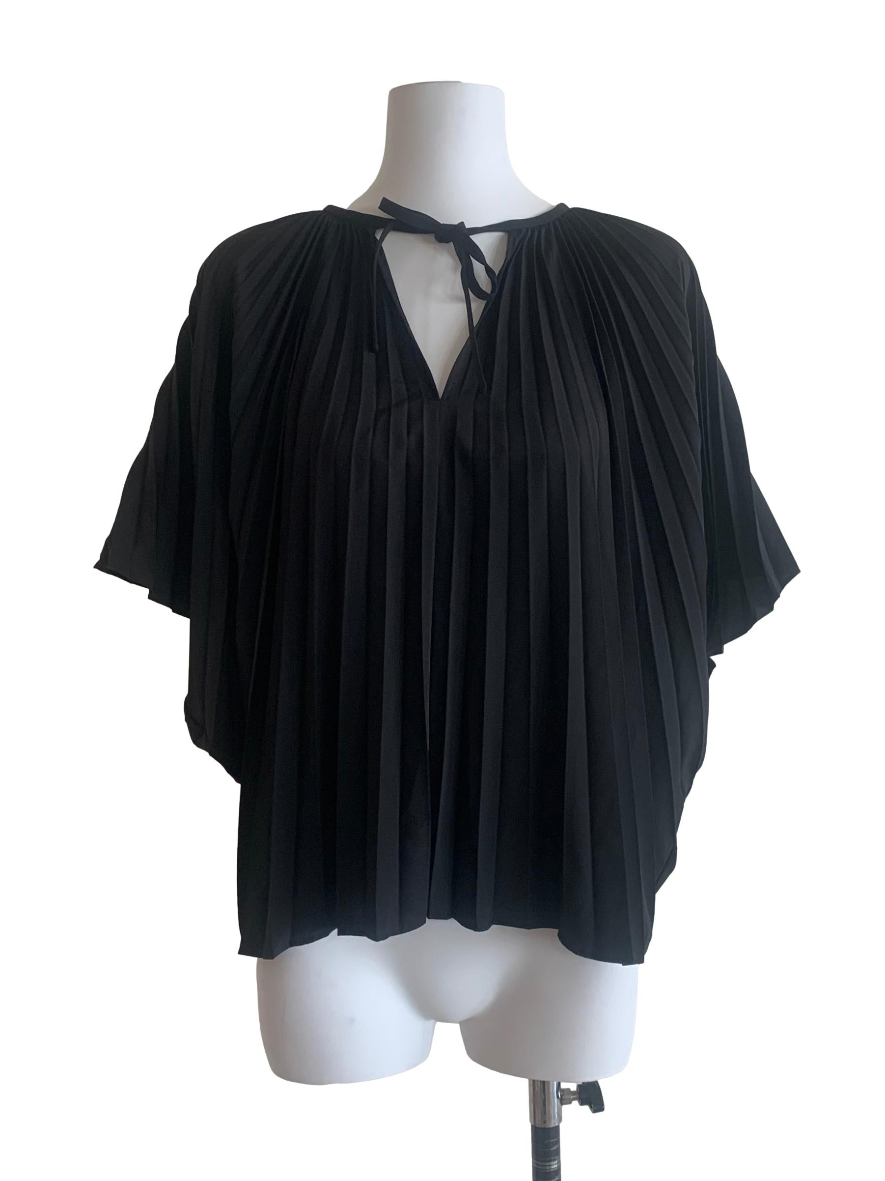 Midnight Black Pleated Batwing Sleeve Top